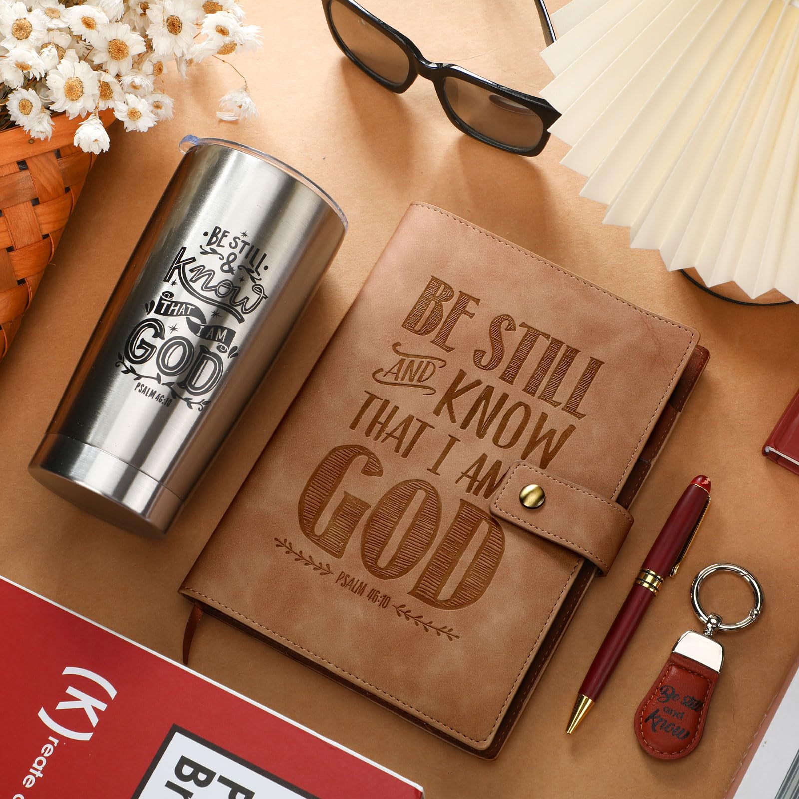 Tioncy Christian Gifts Set - Pastor Appreciation Journal, Bible Verse Tumbler, Pen & Leatherette Keychain - Inspirational Gifts for Women, Men & Pastors - Perfect for Bible Study, Church Events & Birthday Presents