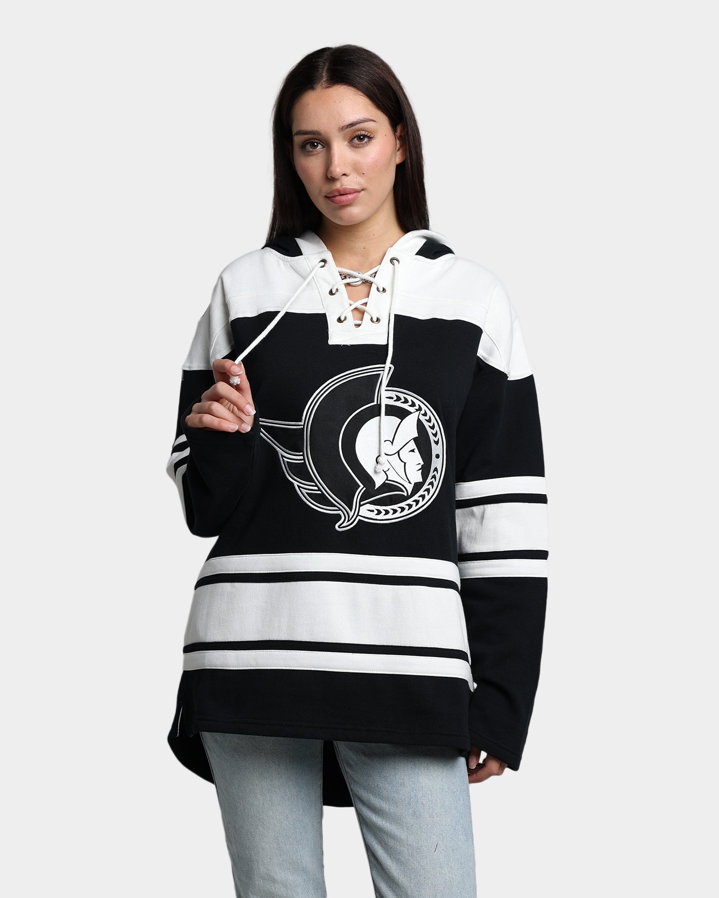 47 Brand Ottawa Senators Superior Lacer Hoodie - Men's NHL Hockey Pullover Sweatshirt - Jet Black - Perfect for Game Day & Casual Wear