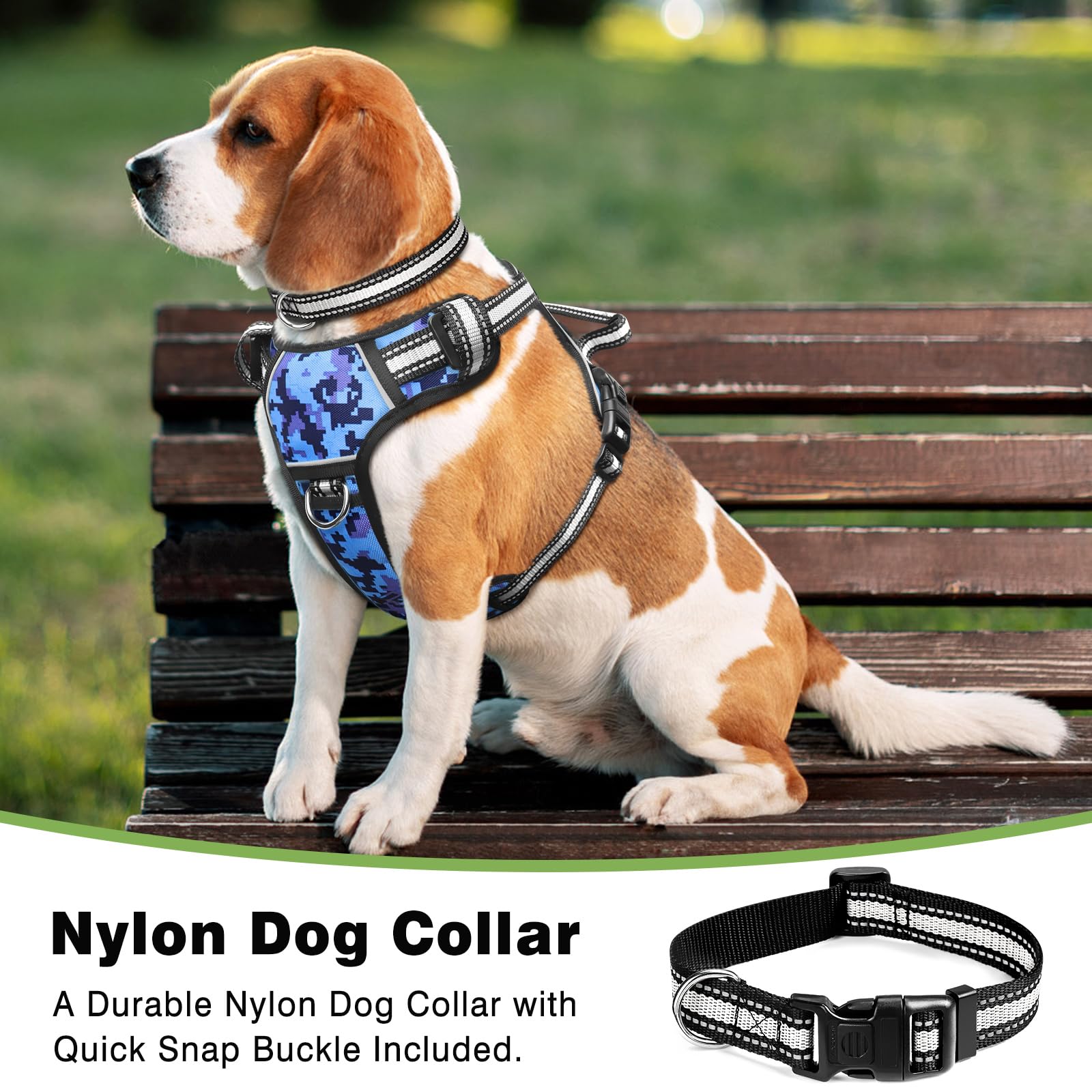 **WINSEE No Pull Dog Harness with Adjustable Reflective Oxford Vest - Front & Back Leash Clips for Small, Medium, Large & XL Dogs - Easy Control Handle for Walking, Running & Outdoor Adventures**