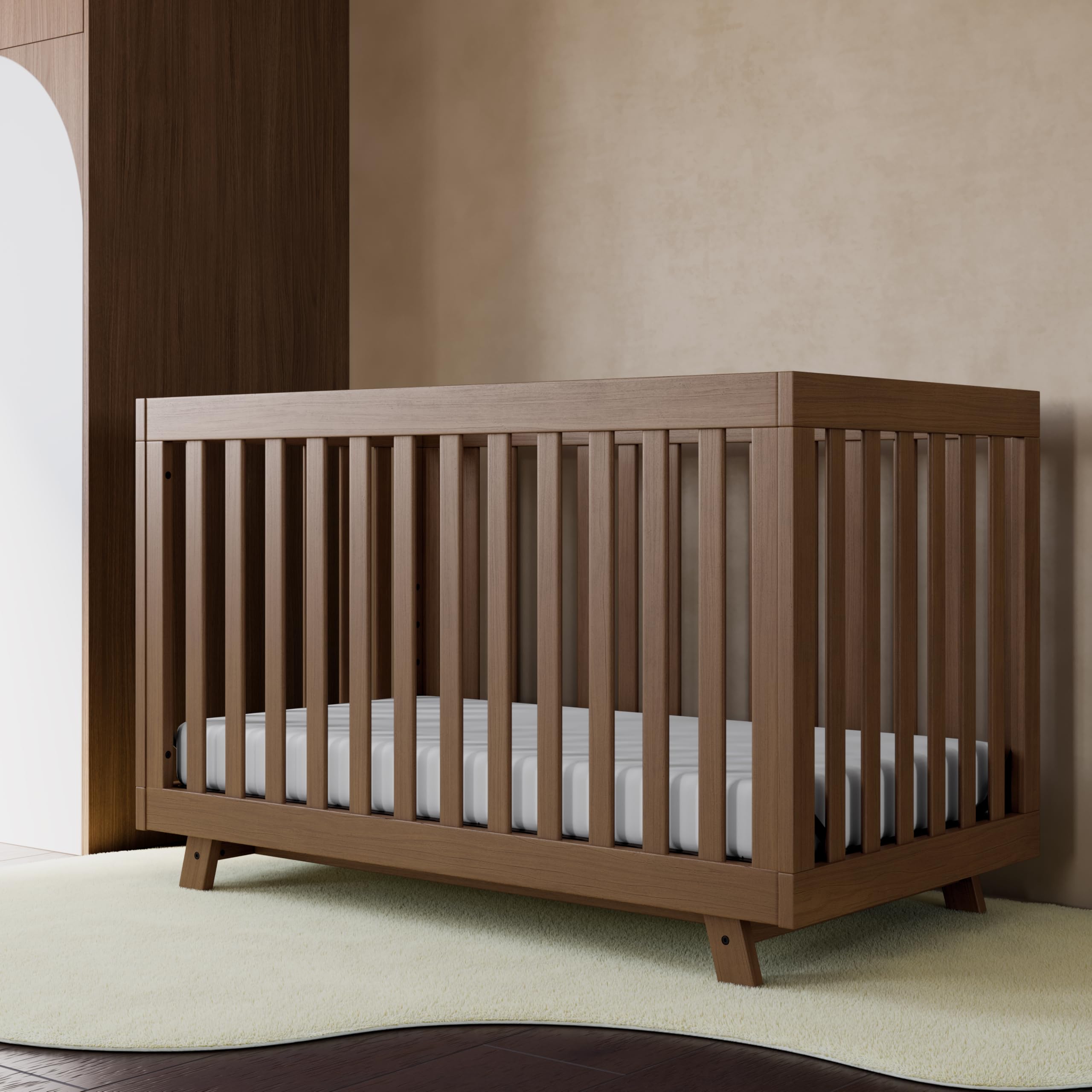 Storkcraft Beckett 3-in-1 Convertible Crib in Hazelnut - GREENGUARD Gold Certified, Converts from Crib to Toddler Bed, Fits Standard Full-Size Crib Mattress | Safe Nursery Furniture for Newborns & Toddlers | Perfect for Baby Rooms & Daycare Centers
