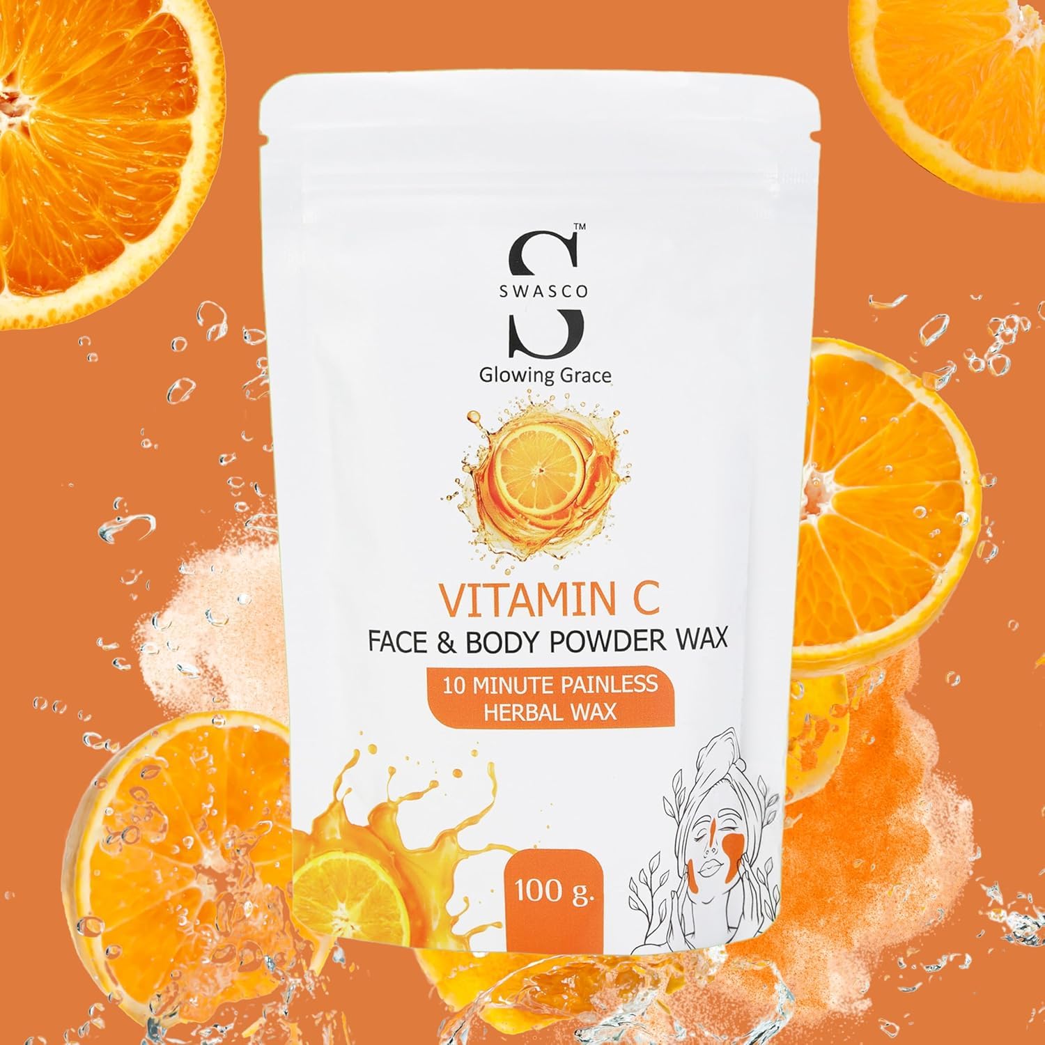 Organic Herbal Wax Powder for Face & Body Hair Removal - 100g | Painless & Chemical-Free Wax Powder for Women & Men | Fast 10-Minute Treatment | Enriched with Vitamin C | Perfect for Smooth Skin at Home, Salon, or Spa