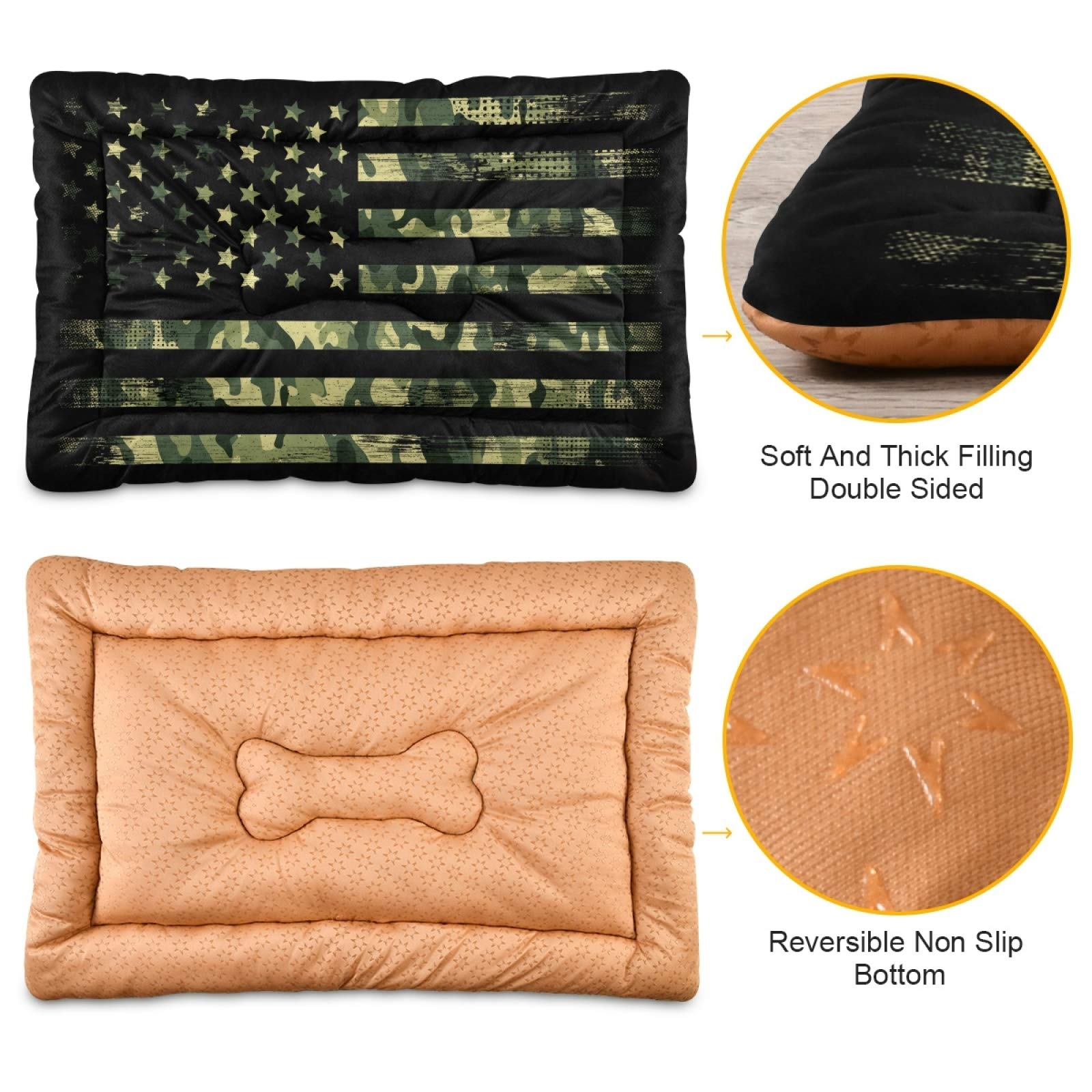 American Flag Camouflage Pet Bed - Ultra Soft Rectangle Dog & Cat Bed for Small Medium Large Dogs (36x24in) | Comfortable Calming Bed for Home, Crate & Travel Use