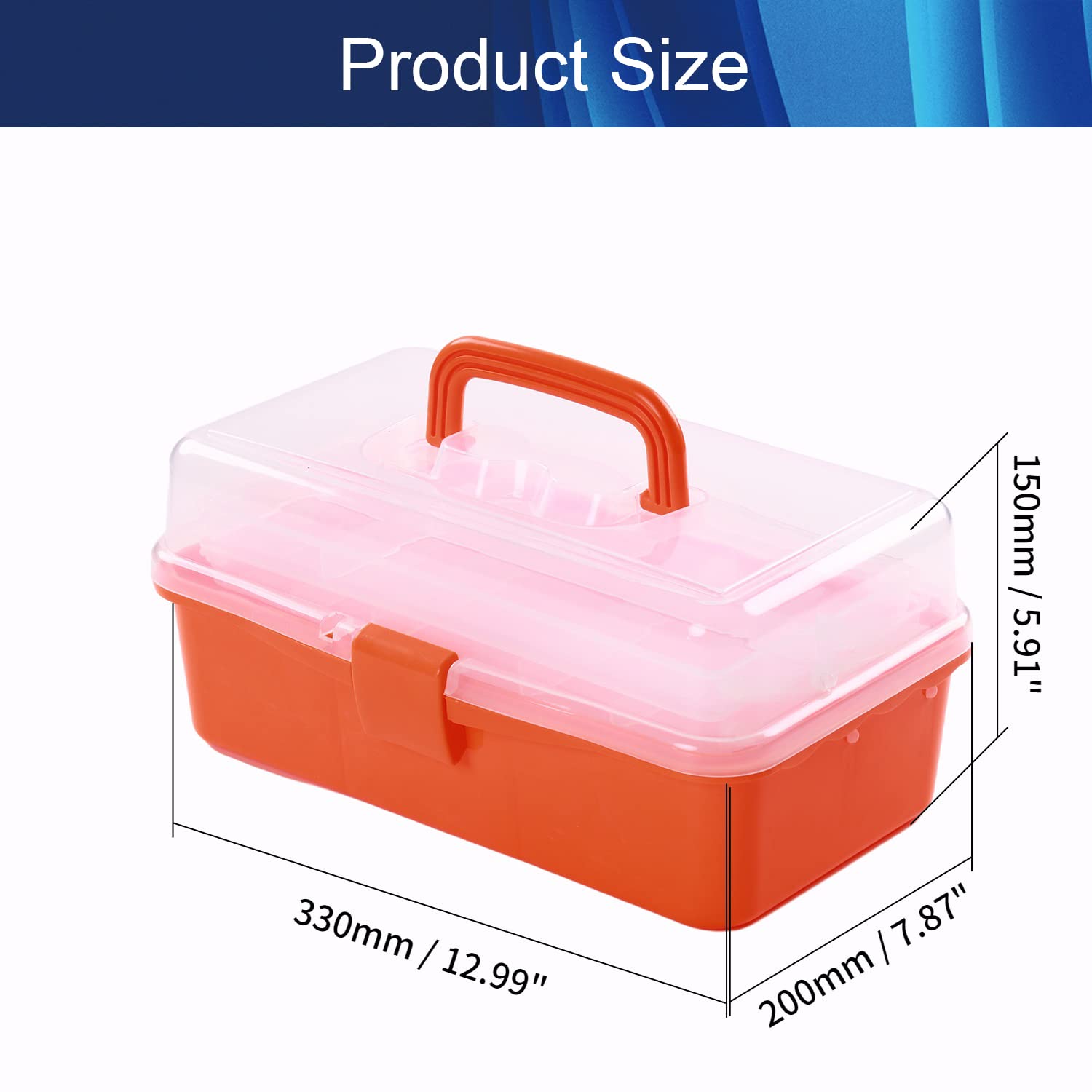 3-Tier Portable Folding Tool Box with Cantilever Tray - 13 x 7.9 x 5.9 Inches Orange Plastic Hardware Organizer for DIY, Home Repair, Car Maintenance & Worksite Storage (1 Pack)