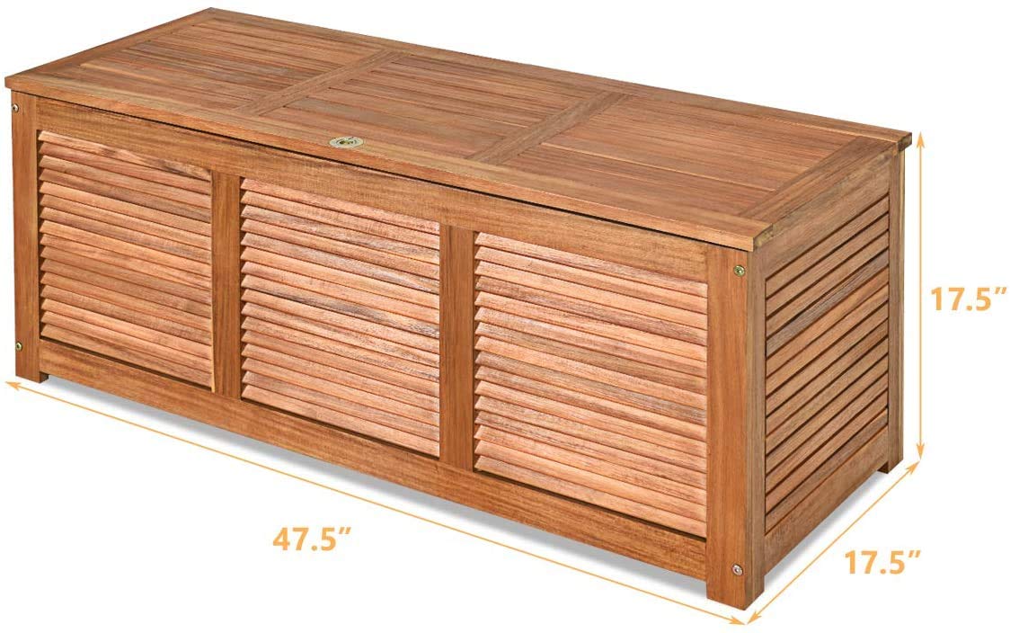 LDAILY Mocha Garden Backyard Storage Bench - Large Acacia Wood Deck Box with Lid - Outdoor Patio Furniture Cushion & Gardening Tool Organizer - Perfect for Backyard, Deck, and Garden Storage Solutions