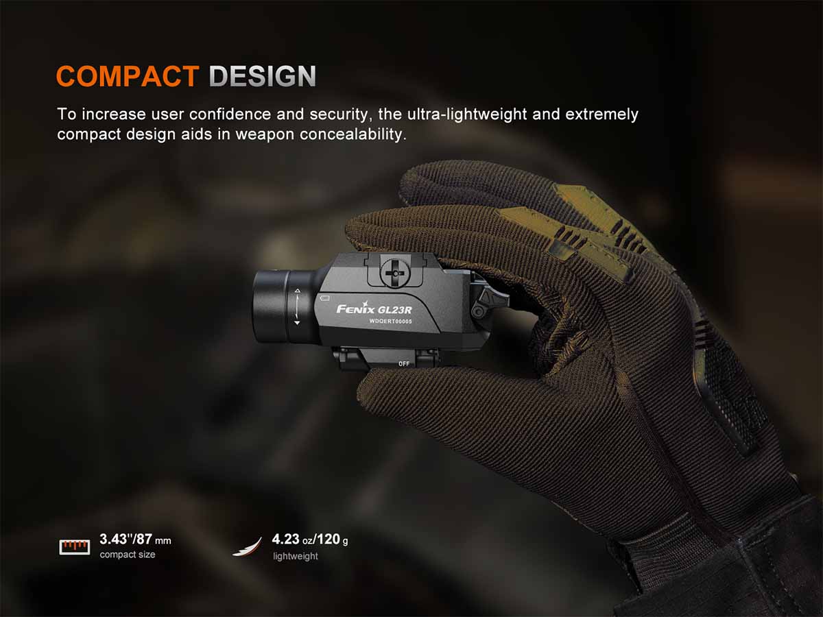 Fenix GL23R Rechargeable Tactical Flashlight for Pistols & Rifles - 800 Lumens Weapon Light with Long Battery Life - Perfect for Hunting, Home Defense & Outdoor Adventures