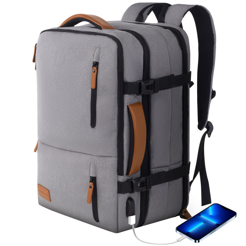 Travelite TL230626 17.3 Inch Laptop Backpack with USB Charging Port - Lightweight Overnight Travel Backpack for Men & Women, Perfect for Business Trips, Commuting & College (Grey)