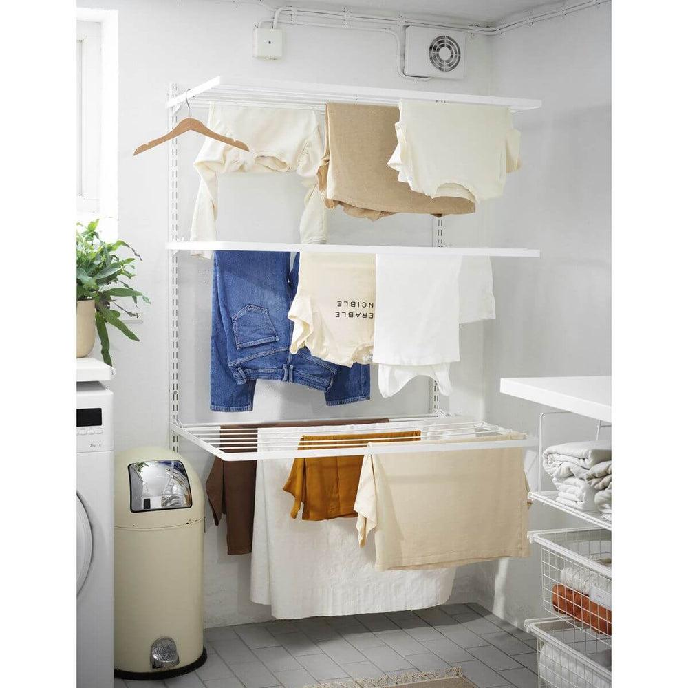 Elfa Laundry Clothes Drying Station - 90 Inch Wide White Space-Saving Wall Mounted Clothes Rack for Small Apartments, Laundry Rooms & Closets