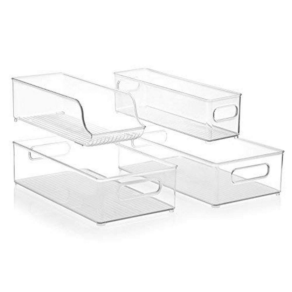 InterDesign Stackable Kitchen Storage Organizer Bins - 4-Piece Set for Fridge, Freezer, Pantry & Cabinet Organization | Perfect for Meal Prep, Grocery Storage & Small Space Organization