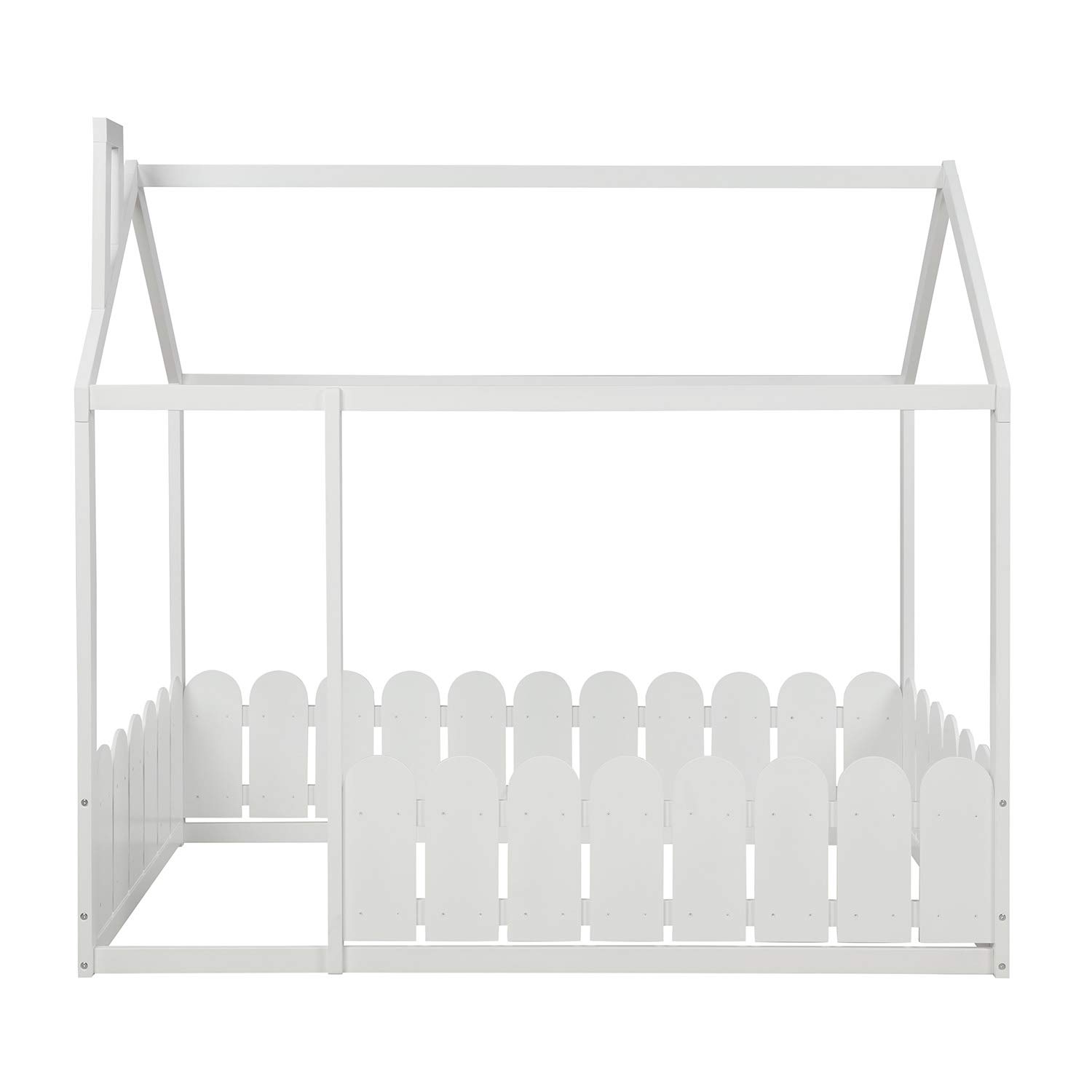 Premium Solid Wood Twin Size Toddler House Bed Frame with Tent - White | Kids Floor Bed for Playroom, Nursery & Bedroom | Safe & Durable Children's Furniture