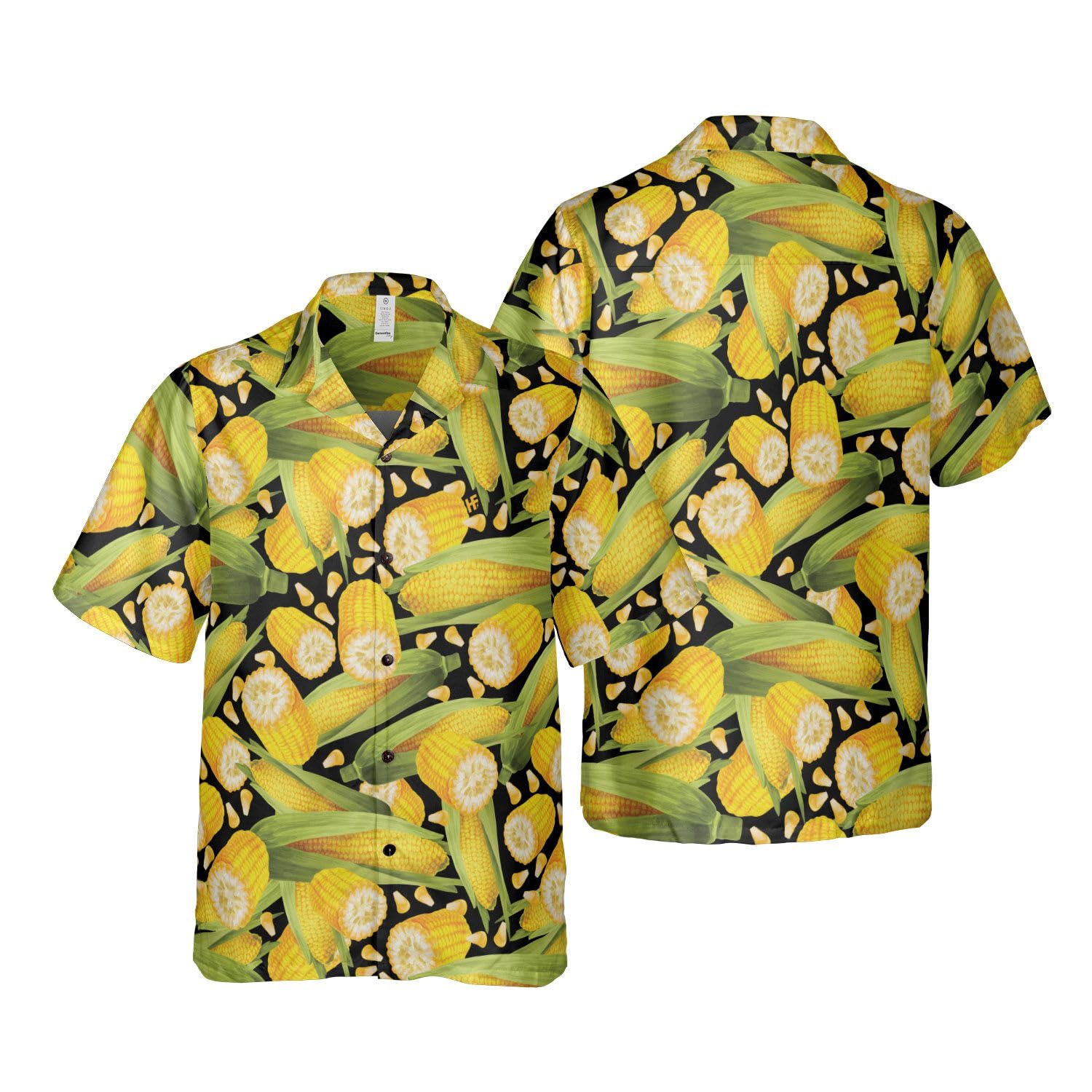 HYPERFAVOR Corn Print Hawaiian Shirt for Men & Women - Short Sleeve Corn on Cob T-Shirt - Fun Corn Lover Gift for Summer Parties, BBQ & Tropical Vacations