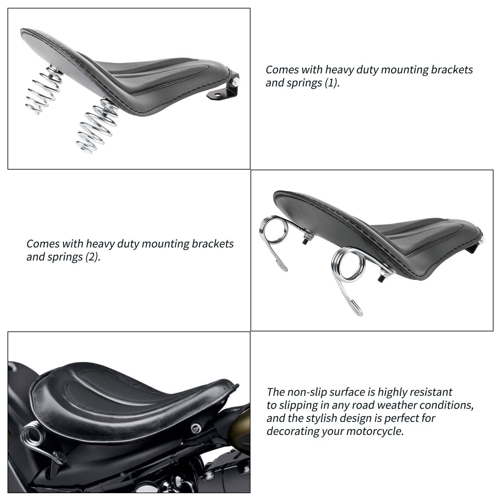 DREAMIZER Sportster Solo Motorcycle Seat - Black Leather Spring Driver Saddle for Harley Iron 883, 1200 Custom, Chopper & Bobber | Comfortable Riding for Cruisers & Long Distance Trips