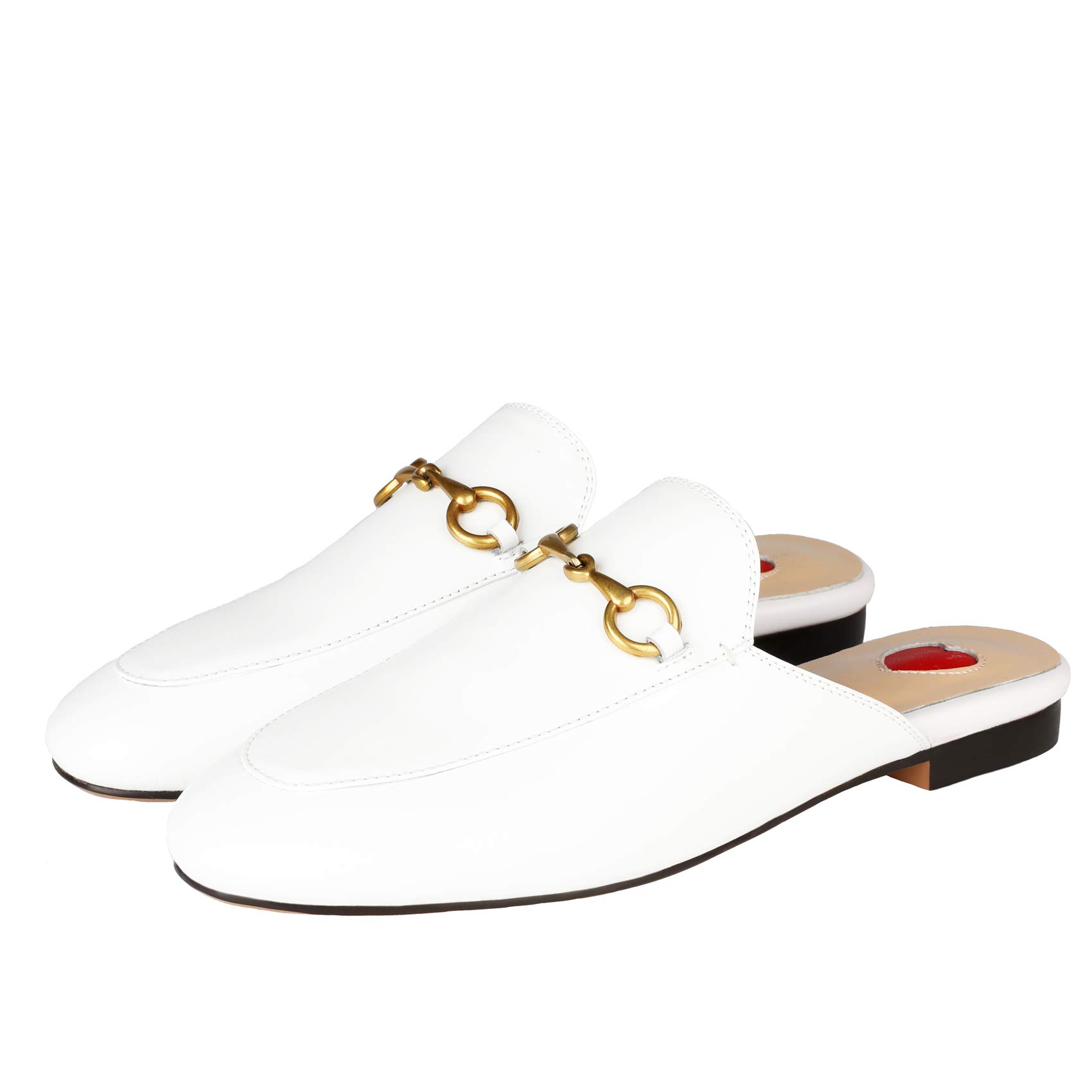 Arqa Women's Leather Mules - Slip-On Almond Toe Loafers with Buckle Detail | Comfortable Backless Shoes for Work, Office & Casual Wear