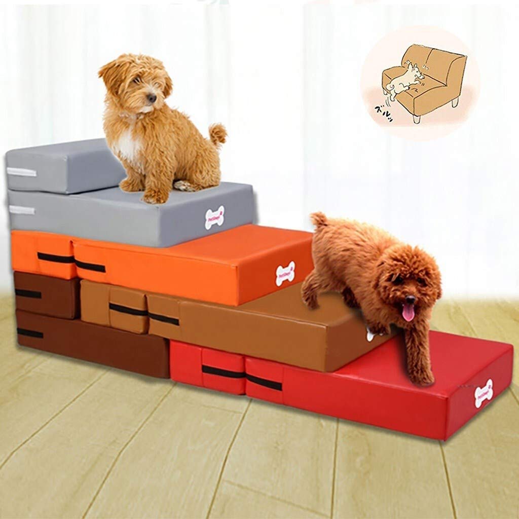 BCGT Waterproof Leather Foldable Pet Stairs & Detachable Bed - 2-Step Cat Dog Ramp for Small Dogs & Puppies, Ideal for Sofa, Bed, and Car Access (White)