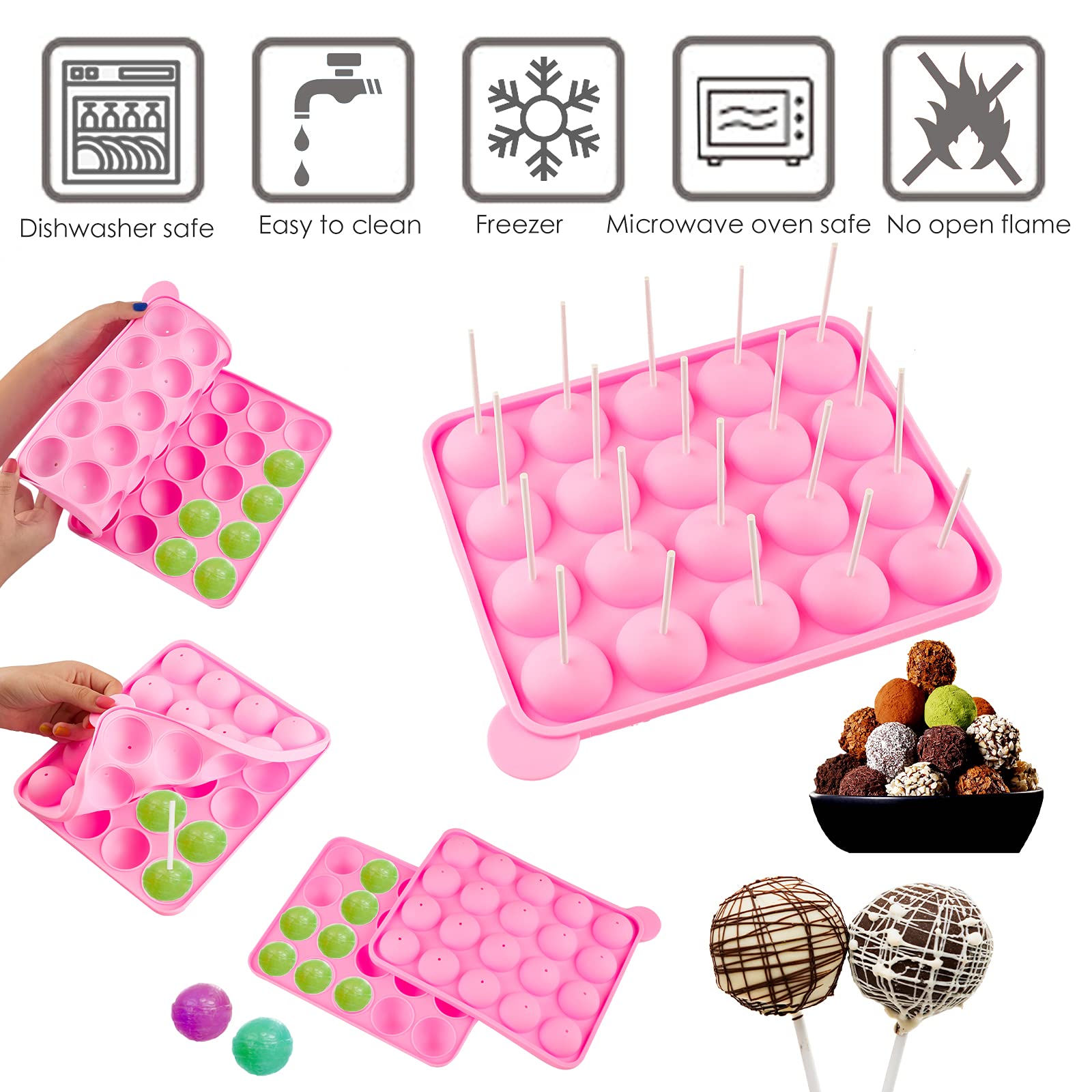 Ocmoiy 262-Piece Cake Pop Mold Kit - 20 Cavity Silicone Molds, Sticks, Wrappers, Silver Twist Ties & Decorating Pen for Baking, Party Treats & DIY Desserts | Perfect for Birthdays, Weddings & Holiday Celebrations