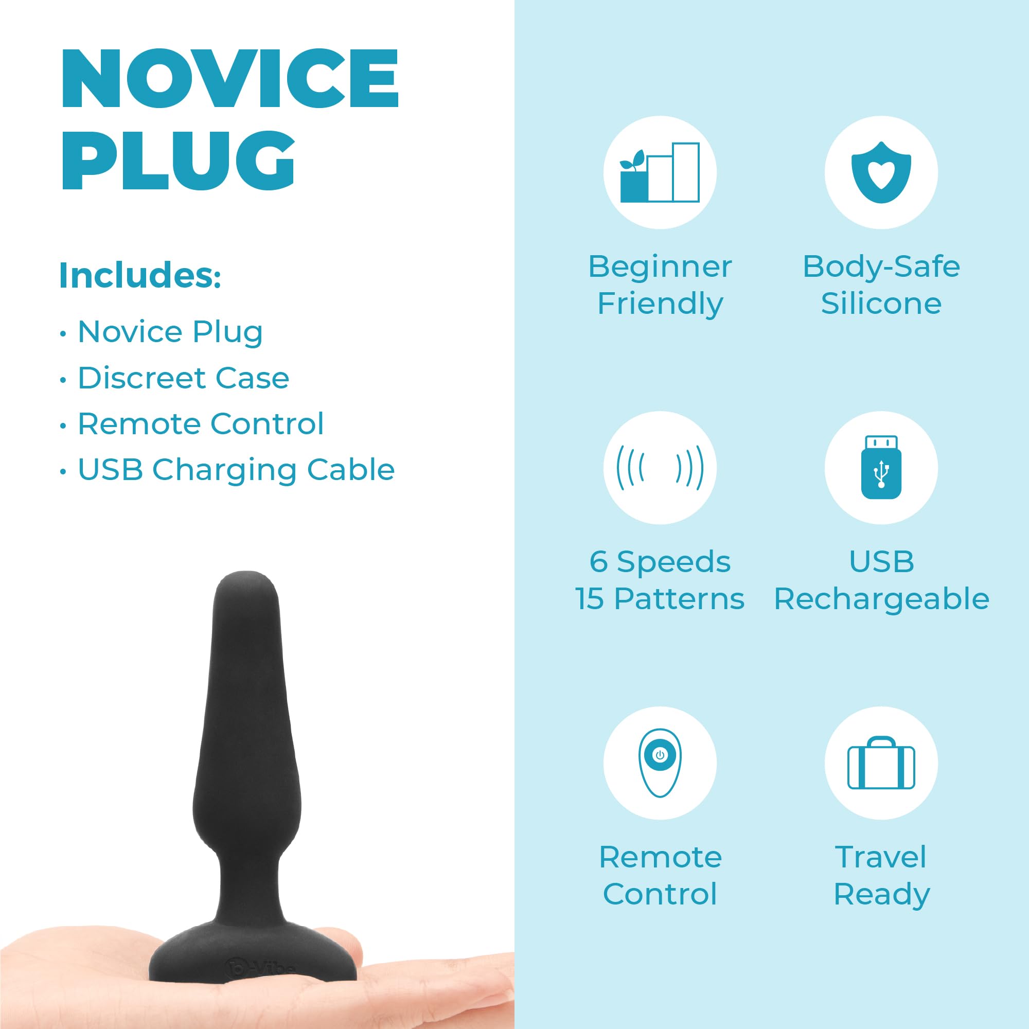b-Vibe Novice Plug Remote Control Anal Plug - Black | Rechargeable Adult Sex Toy for Couples, Anal Training & Pleasure | Perfect for Beginners, Long Distance Play & Sensual Exploration