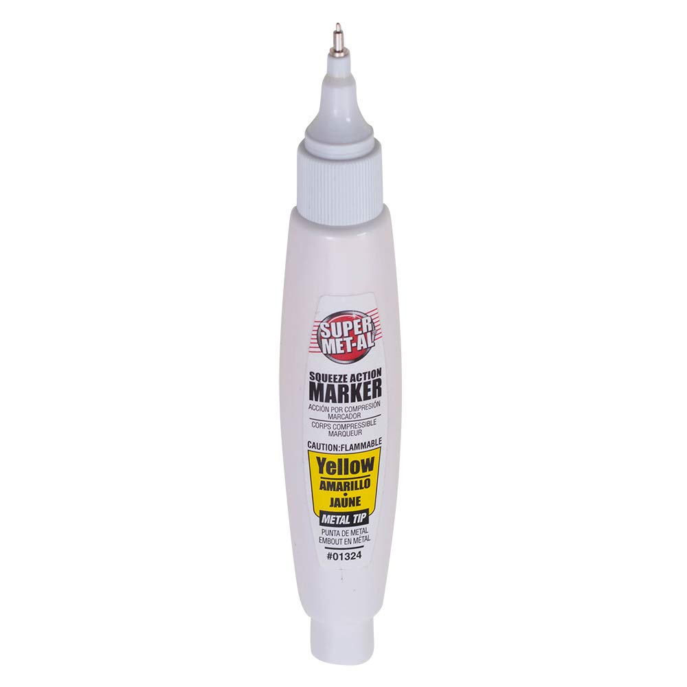 Brock 12-Piece Yellow Fine Tip Pump Squeeze Super Met-Al Paint Marker Pens - For Metal, Stone, Glass, Rubber & Plastic - Ideal for Industrial, Automotive, Art & Trade Projects - Perfect for DIY Crafts, Sign Making & Surface Marking
