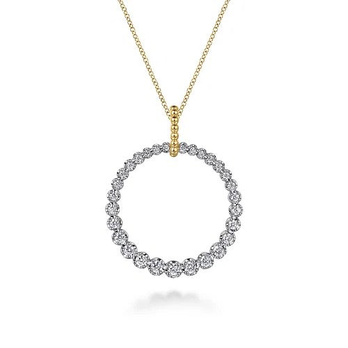 14K White & Yellow Gold Diamond Pendant Drop Necklace 30mm - Elegant Jewelry Gift for Women, Perfect for Weddings, Anniversaries & Special Occasions