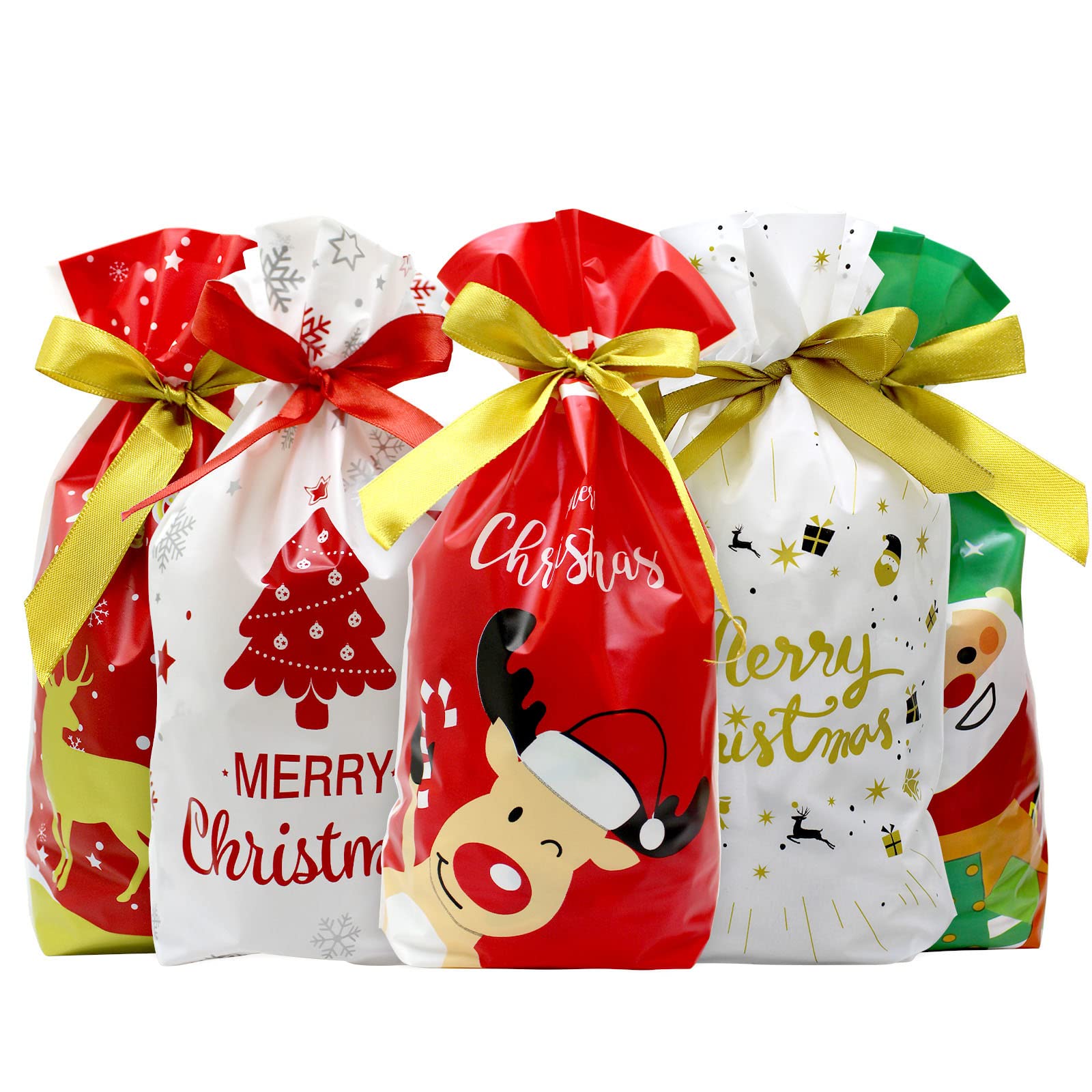 50 PCS Christmas Drawstring Goody Bags - Red & Green Holiday Candy Treat Bags for Christmas Party Favors, Gifts & Stocking Stuffers - Perfect for Classroom Exchanges, Office Parties & Family Gatherings