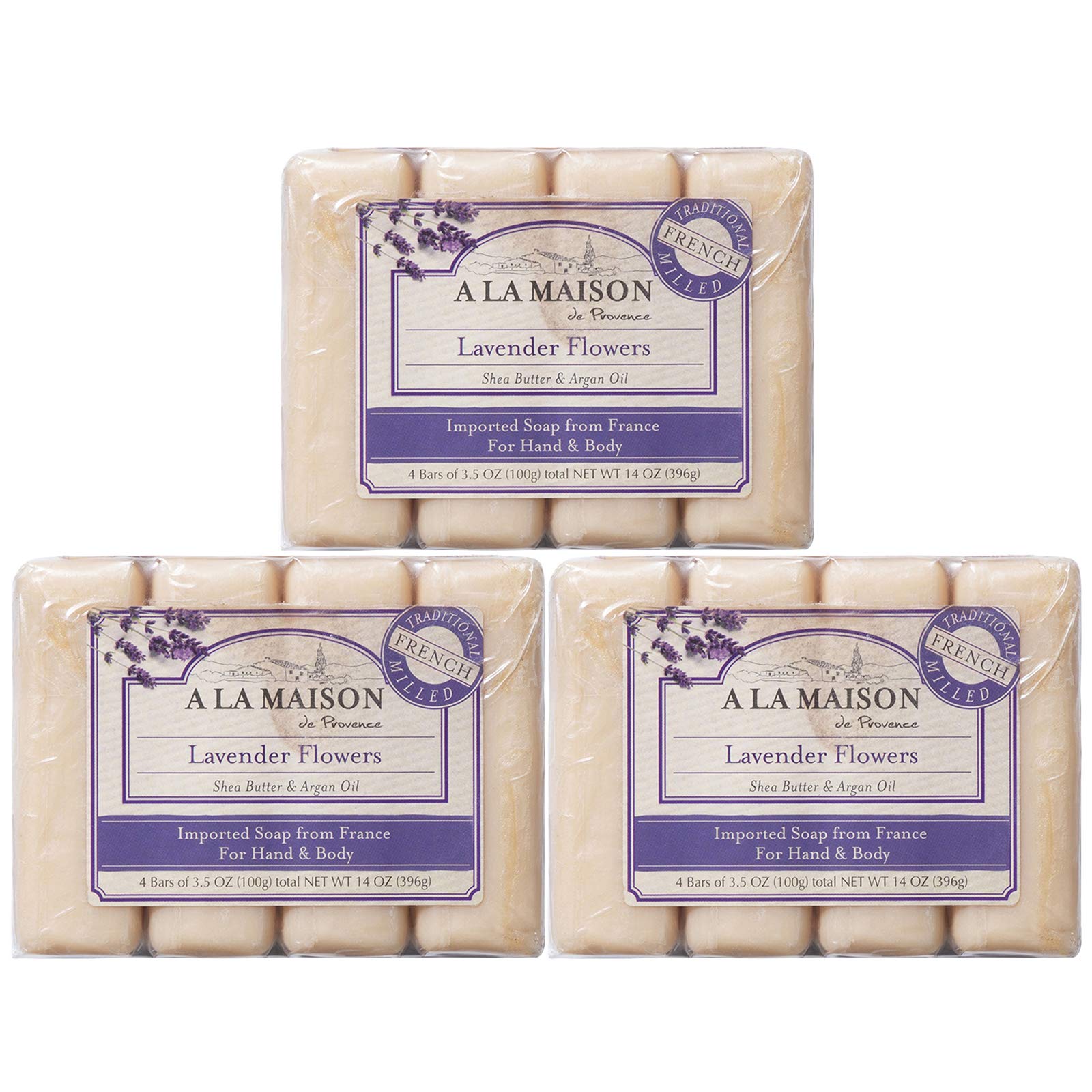 A LA MAISON - Natural Lavender Aloe Bar Soap, Triple French Milled, Moisturizing Hand Soap (4 Pack, 3.5 oz Each) - Gentle Cleansing for Dry Skin, Perfect for Bath, Shower & Gift Giving