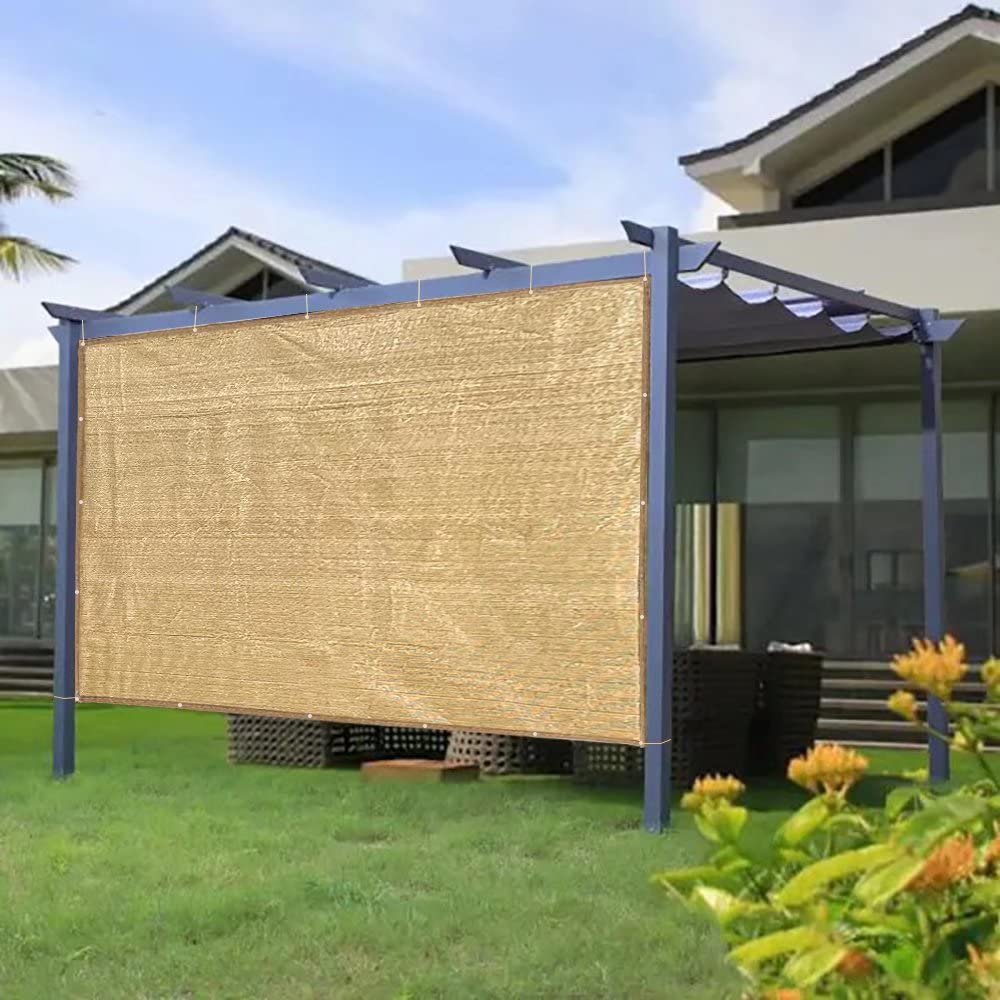 Shatex Premium Sun Shade Fabric - 6' x 8' Outdoor Privacy Screen with Grommets & 18 Bungee Balls - UV Protection for Pergola, Patio, Awning, Window Cover - Wheat Color - Perfect for Backyard, Garden & Poolside Relaxation