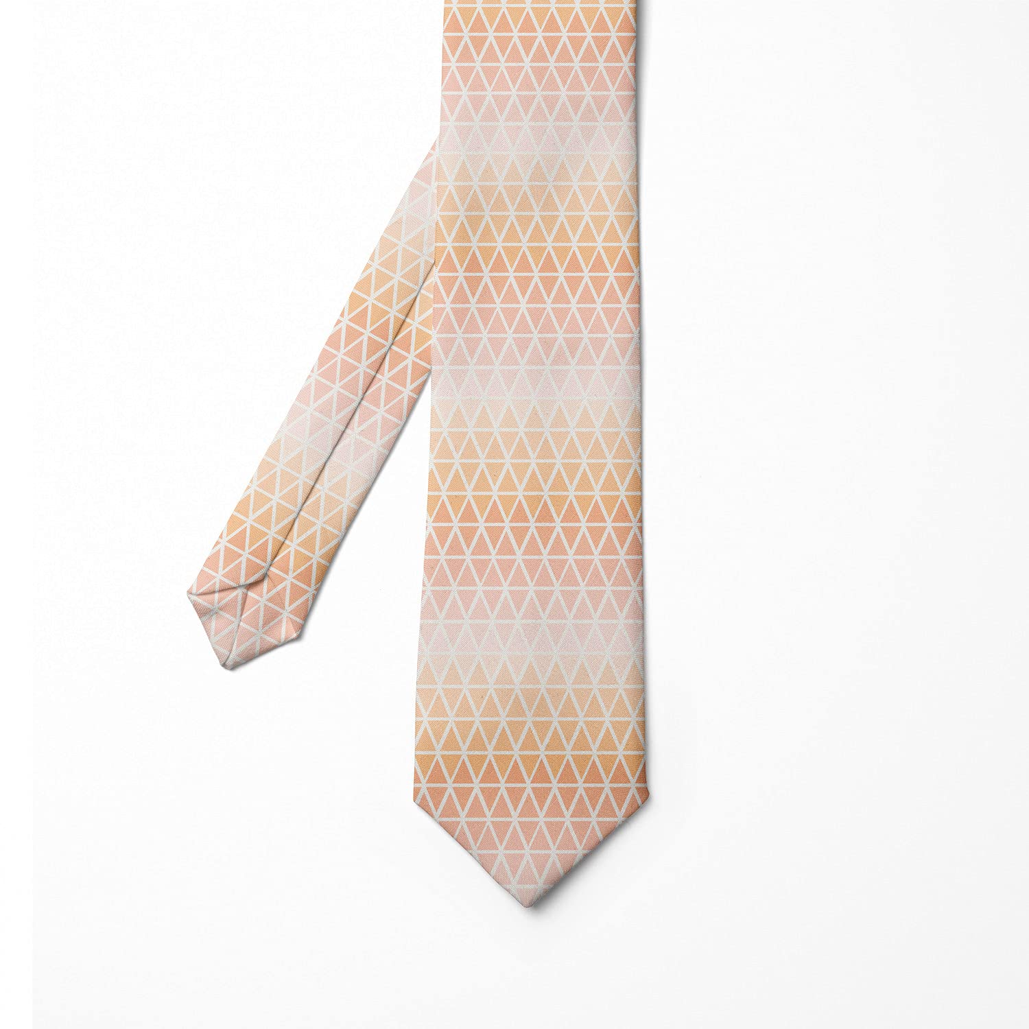 Ambesonne Silk Necktie for Men - Pastel Peachy Triangle Pattern, 3.7