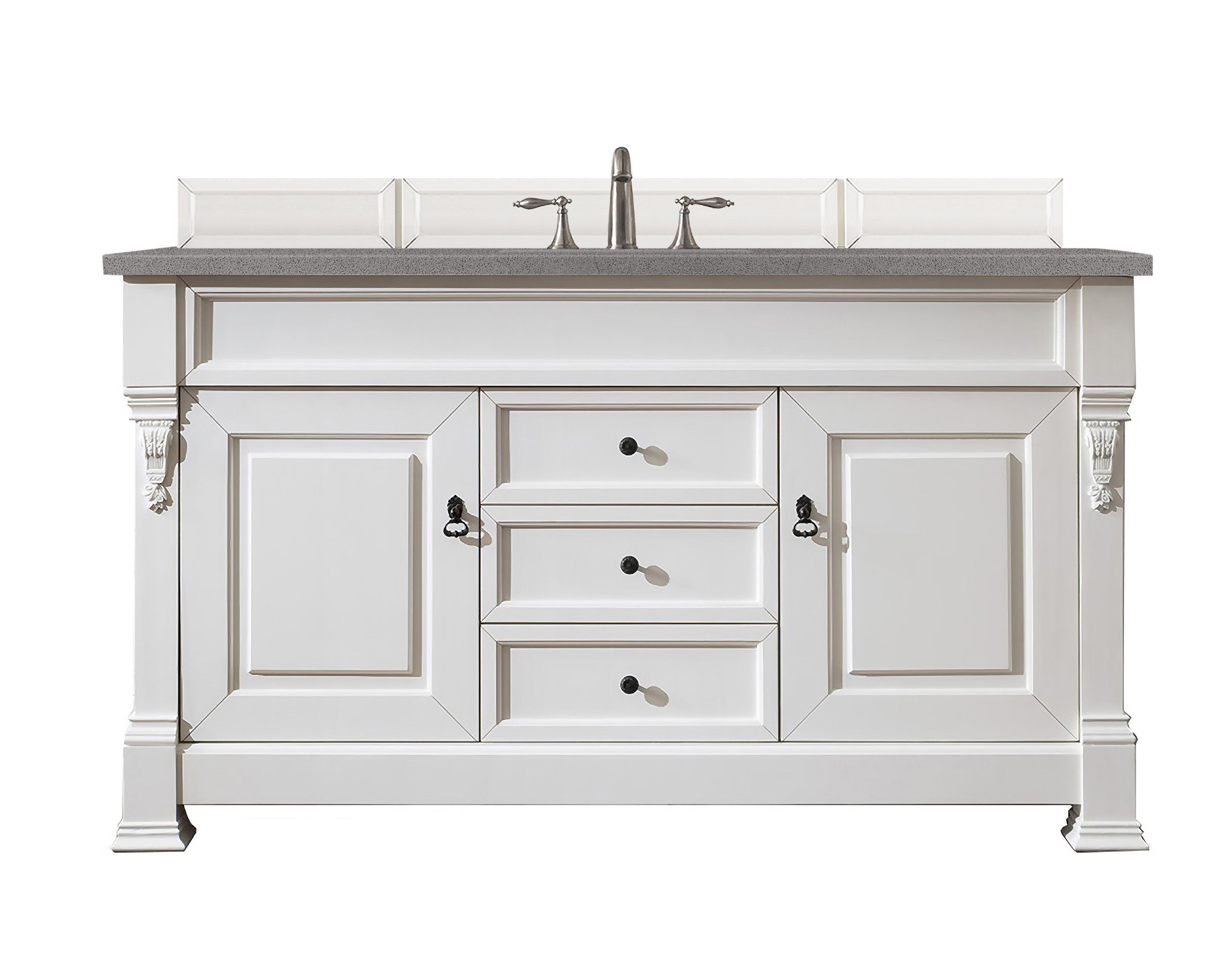 Brookfield 60-Inch Single Bathroom Vanity Set with Bright White Finish & 3CM Grey Expo Quartz Countertop – Perfect for Modern Master Bathrooms & Guest Suites