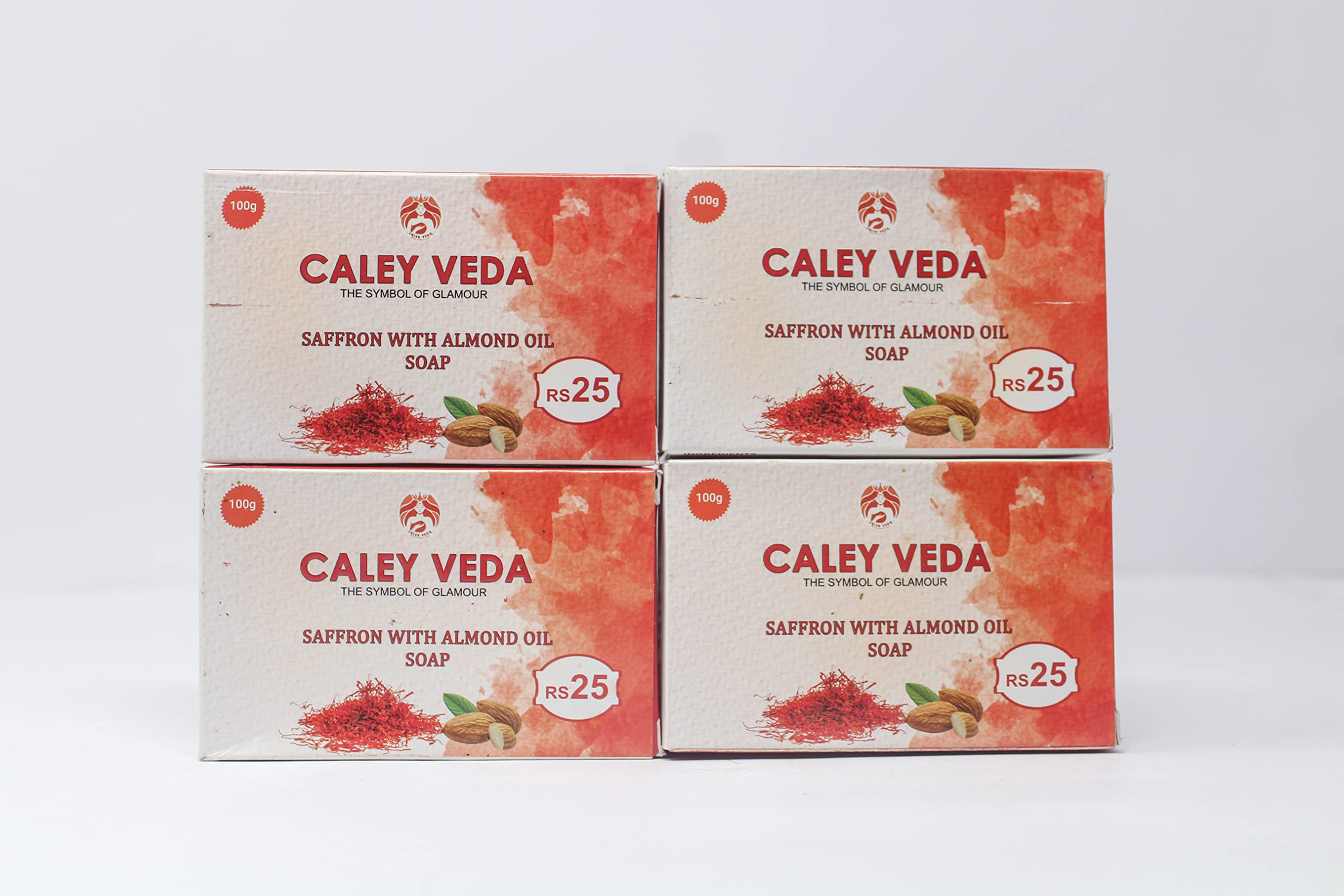 Mahatreya Herbals Caley Veda Saffron & Almond Oil Soap - Pack of 4 (100g Each) | Natural Skin Care for Dry & Sensitive Skin | Perfect for Daily Cleansing & Aromatherapy