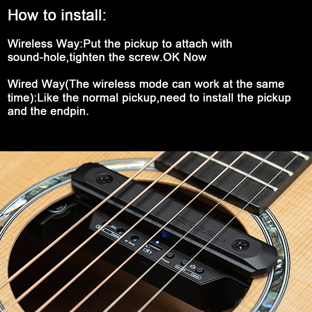 Baile Wireless & Wired Acoustic Guitar Pickup System - 80mm-120mm Sound Hole Magnetic Pickup with Microphone for Guitar Amp - Perfect for Live Performances, Studio Recording & Busking