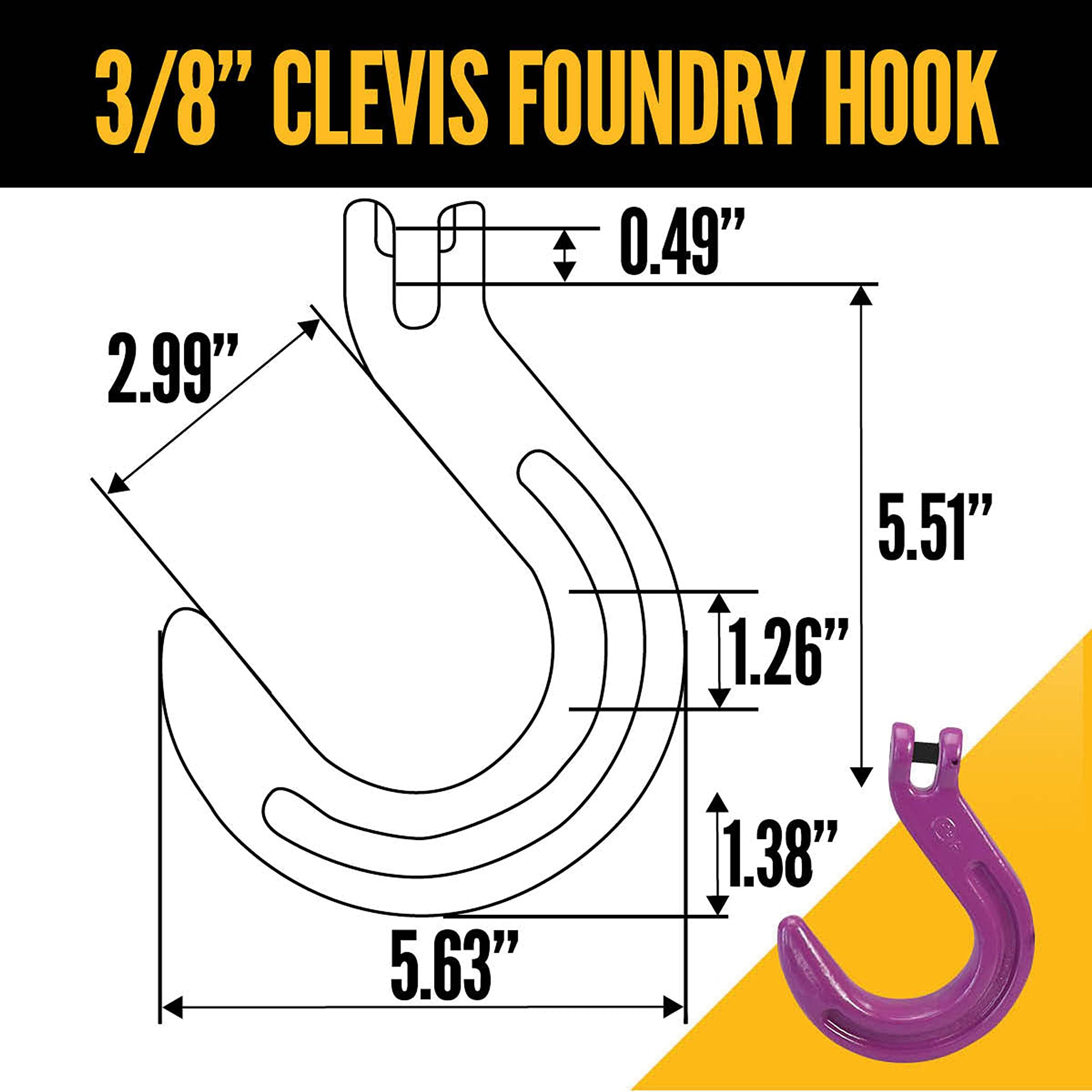 3/8 Inch x 10 Foot Adjustable 1-Leg Chain Sling with Foundry Hook - Grade 100 Alloy Steel Overhead Lifting Sling for Heavy Cargo - Ideal for Construction, Warehouse, and Industrial Material Handling