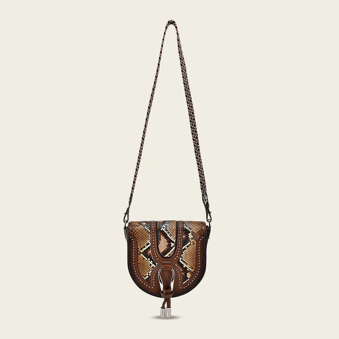 BOD97PH Women's Fashion Python Handbag in Cuadra Brown - Stylish Crossbody Purse for Work, Party & Evening Events