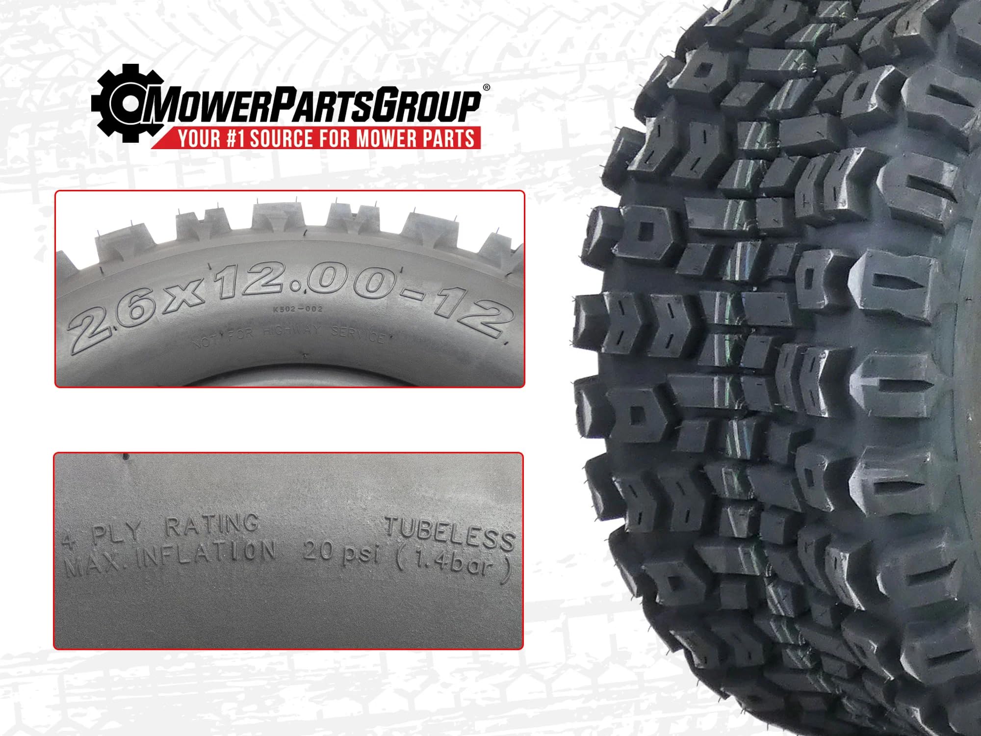 (2) 26x12.00-12 K502 Terra Trac Tires - Heavy Duty All-Terrain Tires with Aggressive Tread for Hill Climbing & Off-Road Stability - Perfect for ATVs, UTVs, Tractors & Agricultural Equipment