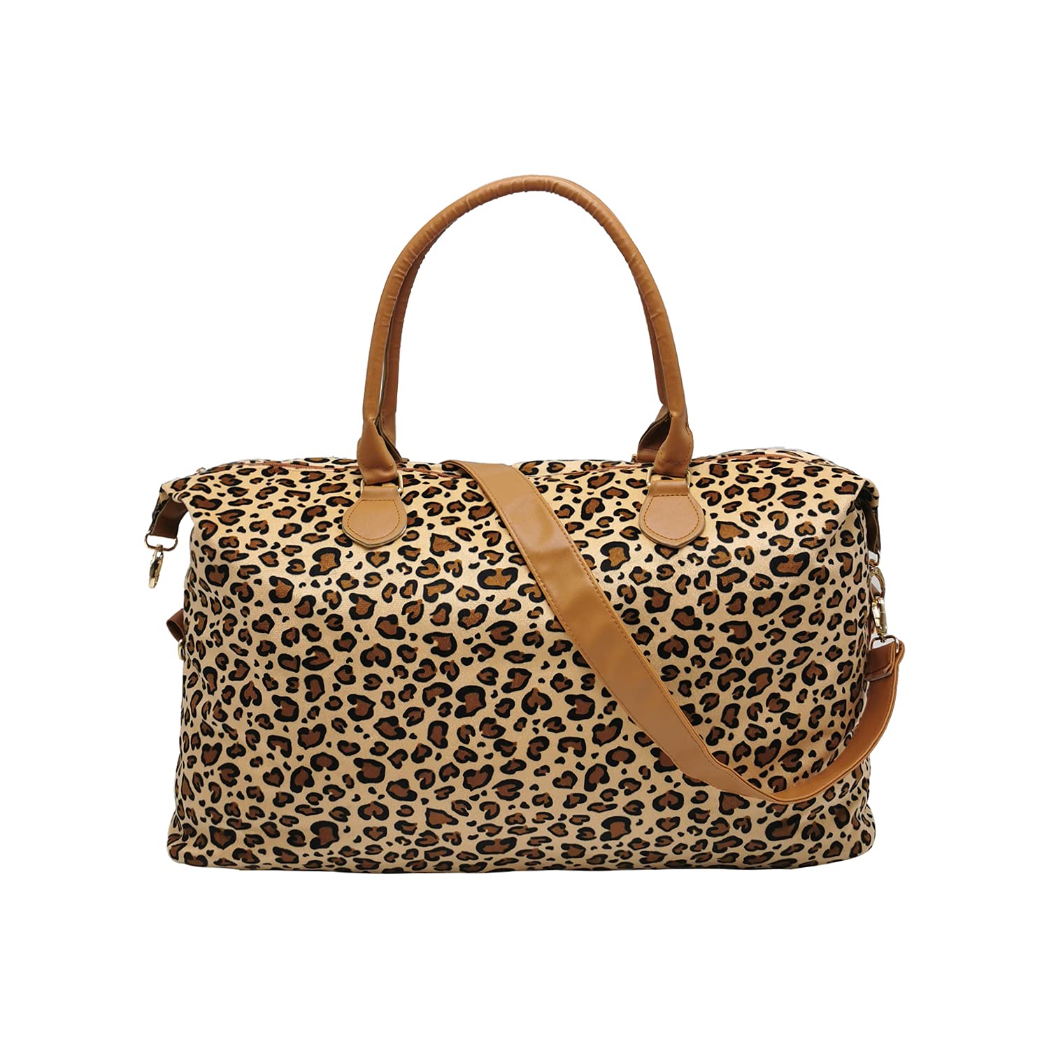 Lxitol Women's Leopard Print Weekender Travel Bag with Shoulder Strap - Large Carry-On Overnight Bag for Weekend Getaways, Gym, Work & Vacation (Leopard-010)