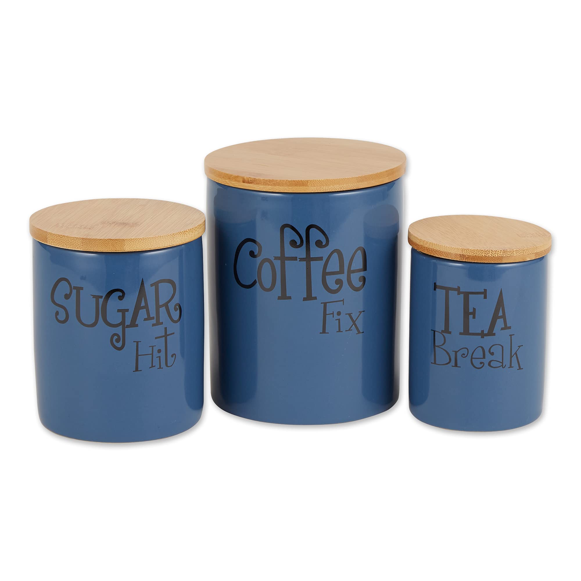 Vintage Blue Ceramic Canister Set - 3 Piece Retro Kitchen Storage Containers for Flour, Sugar & Coffee | DII Kitchen Accessories Collection | Perfect for Farmhouse & Country Style Decor