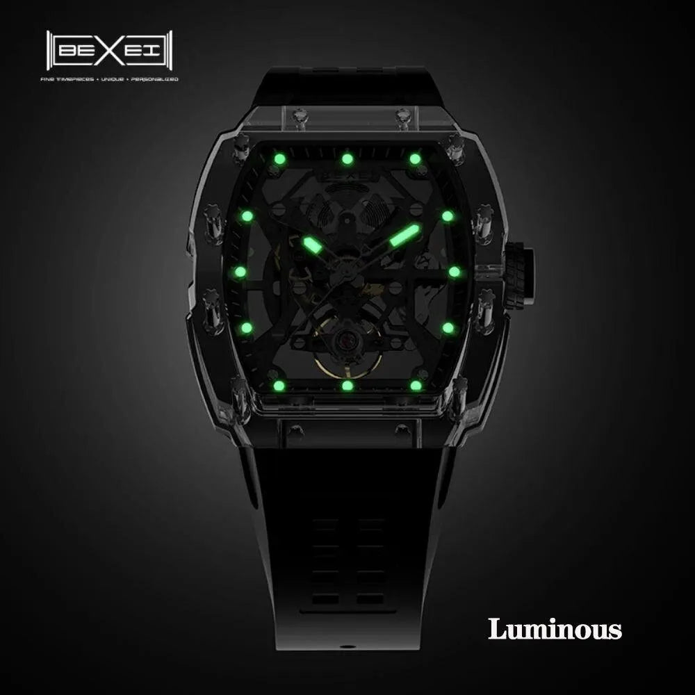 BEXEI 9130 Men's Skeleton Automatic Mechanical Watch - TR90 Transparent Case, Luminous Hands, Waterproof Wristwatch for Business, Casual & Formal Occasions (2023 New Release)