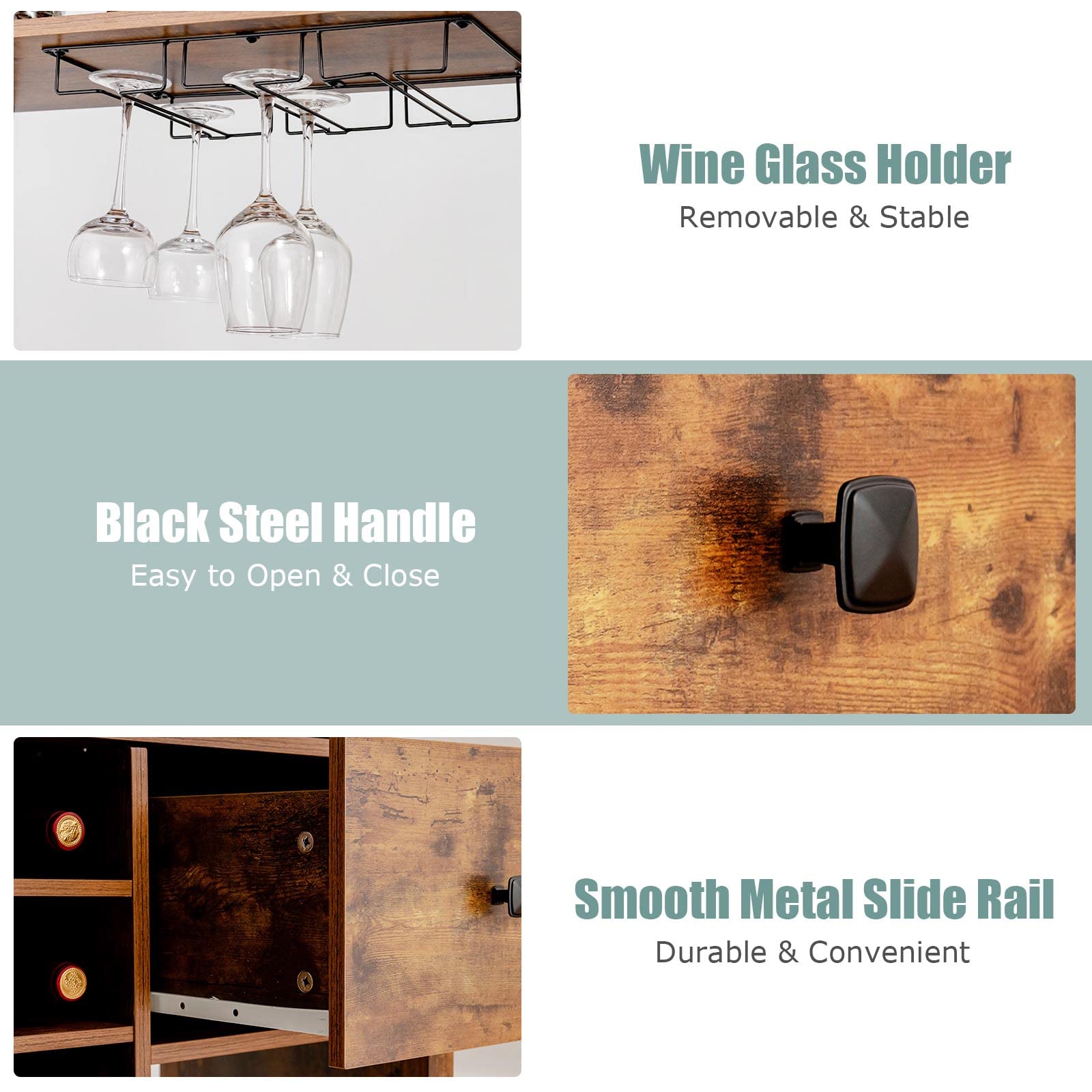 Giantex 18-Bottle Wine Cabinet & Buffet Hutch with Storage Drawer - Wooden Sideboard Wine Rack, Metal Spice Bakers Rack with Glass Holder - Kitchen Microwave Stand for Living Room & Dining Room (Rustic Brown) | Perfect for Wine Storage, Kitchen Organization & Home Decor