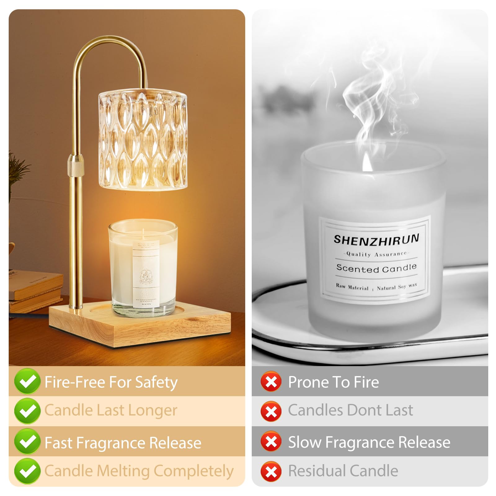 Adjustable Height Candle Warmer Lamp with Timer & Dimmable Function - Wooden Base Wax Melter for Jar Candles & Wax Melts - Includes 2 Bulbs - Perfect for Home Decor, Aromatherapy & Cozy Ambiance