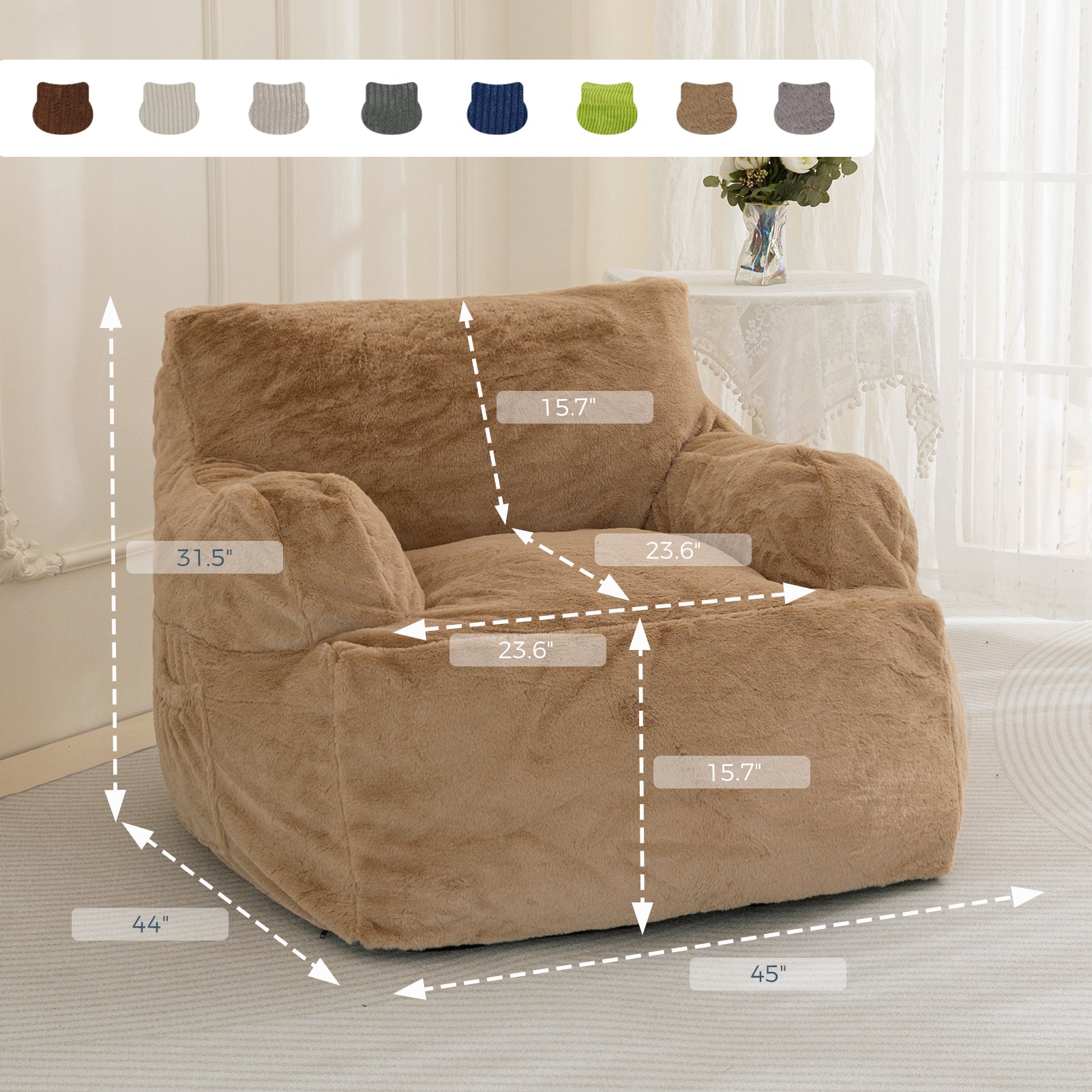 MAXYOYO Giant Bean Bag Chair - Extra Large Faux Fur Stuffed Bean Bag Couch for Living Room, Bedroom & Game Room - Super Soft Khaki Lounger for Adults & Teens - Perfect for Relaxing, Reading & Gaming