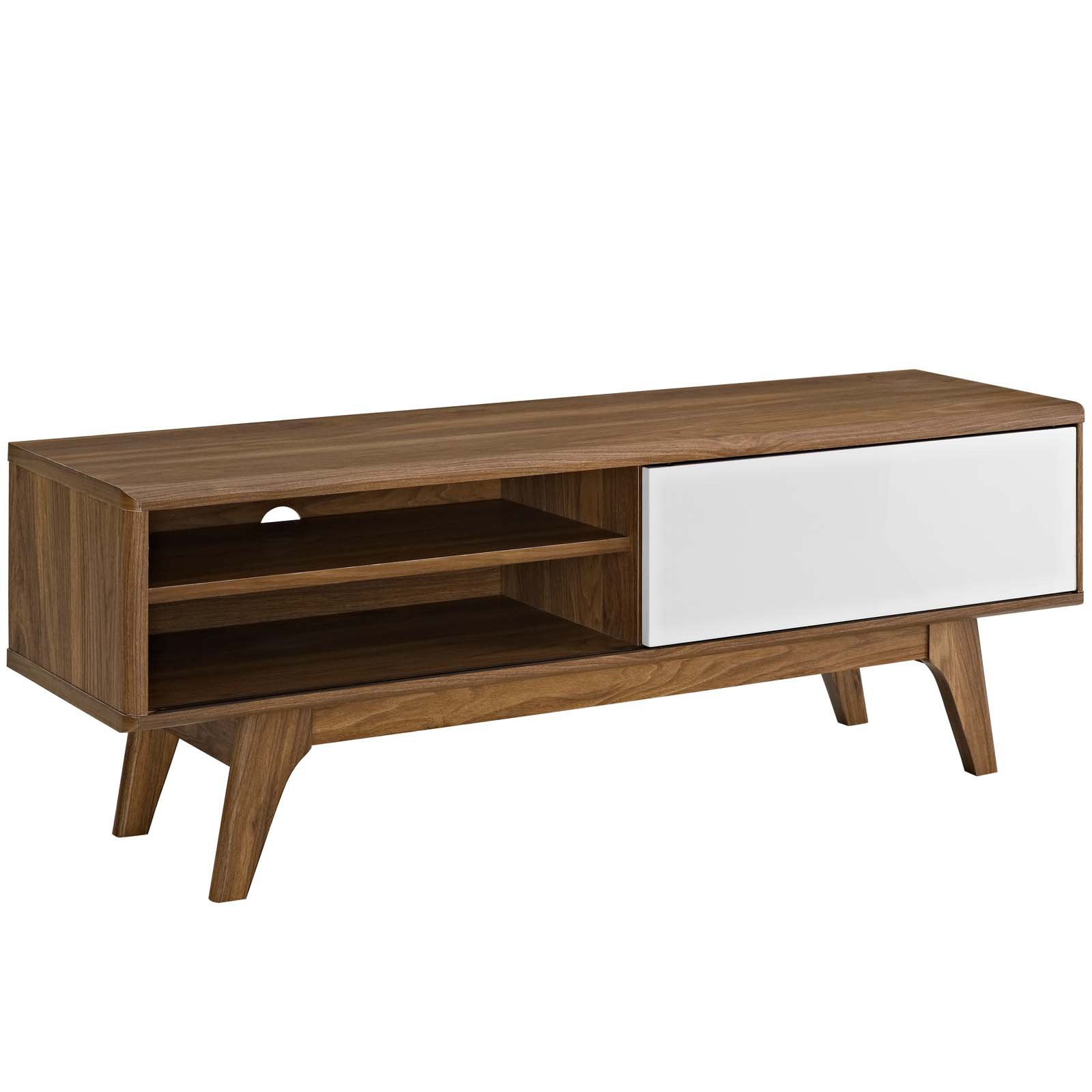 Modern Contemporary TV Stand Console Table - Wooden Living Room Media Center with Natural Brown & White Finish - Perfect for Lounge, Club, Lobby & Home Entertainment Setup