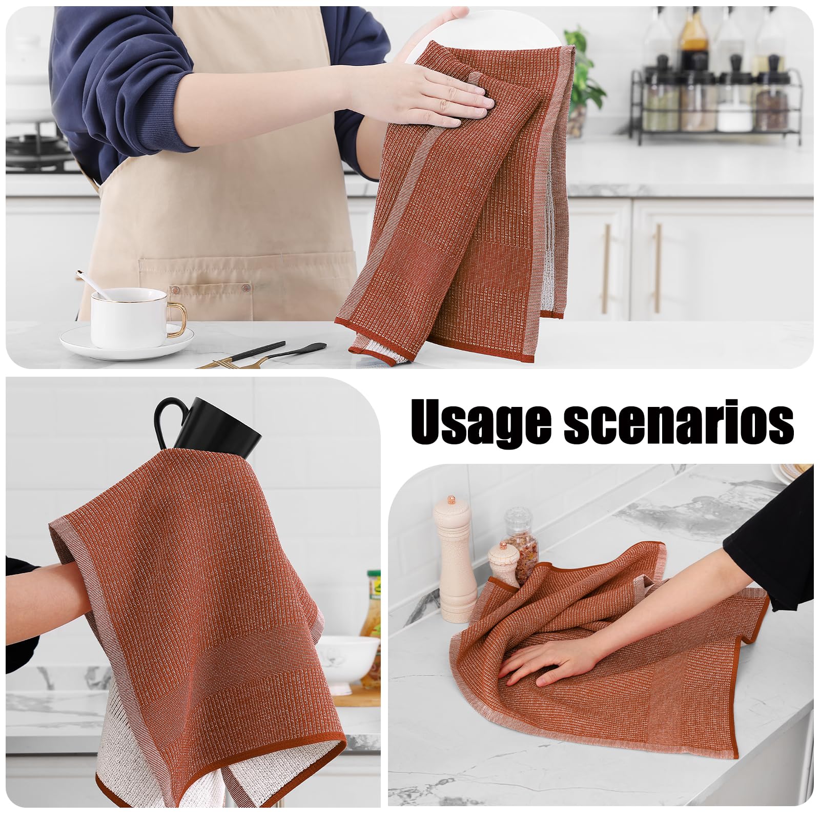 Homaxy Premium Kitchen Towels (18”x 28”, 6 Pack) - Ultra Absorbent Cotton Dish Towels for Kitchen & Bathroom | Heavy Duty 380 GSM Tea Towels with Hanging Loop | Perfect for Cooking, Cleaning, Drying Dishes & Rust Prevention