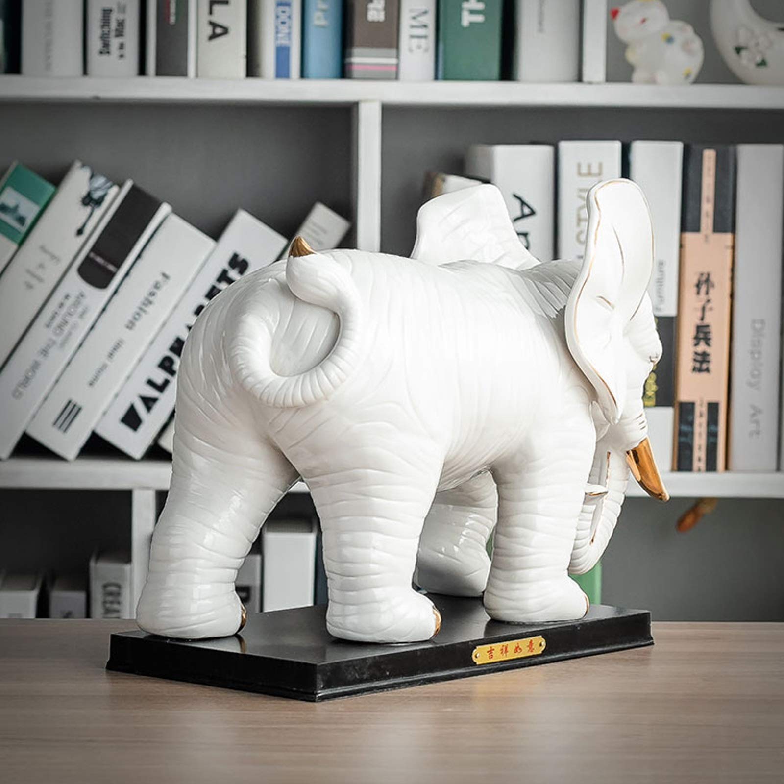 Lucky Feng Shui Ceramic Elephant Statue - Handcrafted Desktop Decoration for Home & Office, Elephant Ornament Figurine Collection, Perfect Gift for Home Decor, Office Feng Shui & Wealth Blessing (Great for Living Room, Study Desk or Meditation Space)