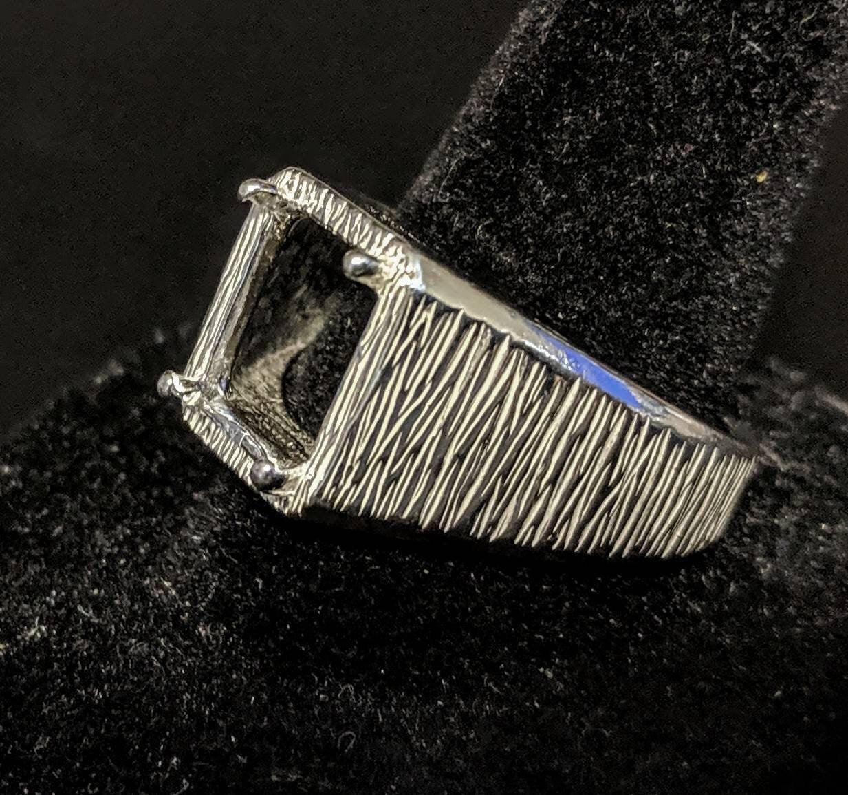10x8mm & 11x9mm Emerald Cut Sterling Silver or 10K Gold Men's Ring Size 10 - Pre-Notched Blank Shank Setting (163 323/143 323) - Perfect for Wedding Bands, Engagement Rings & Jewelry Making
