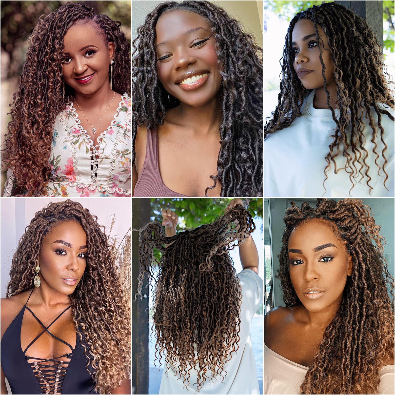 6 Packs 22 Inch Goddess Locs Crochet Hair - 1B Natural Black Curly Faux Locs Braiding Hair for Women | Perfect for Protective Styles, Boho Looks & Everyday Wear