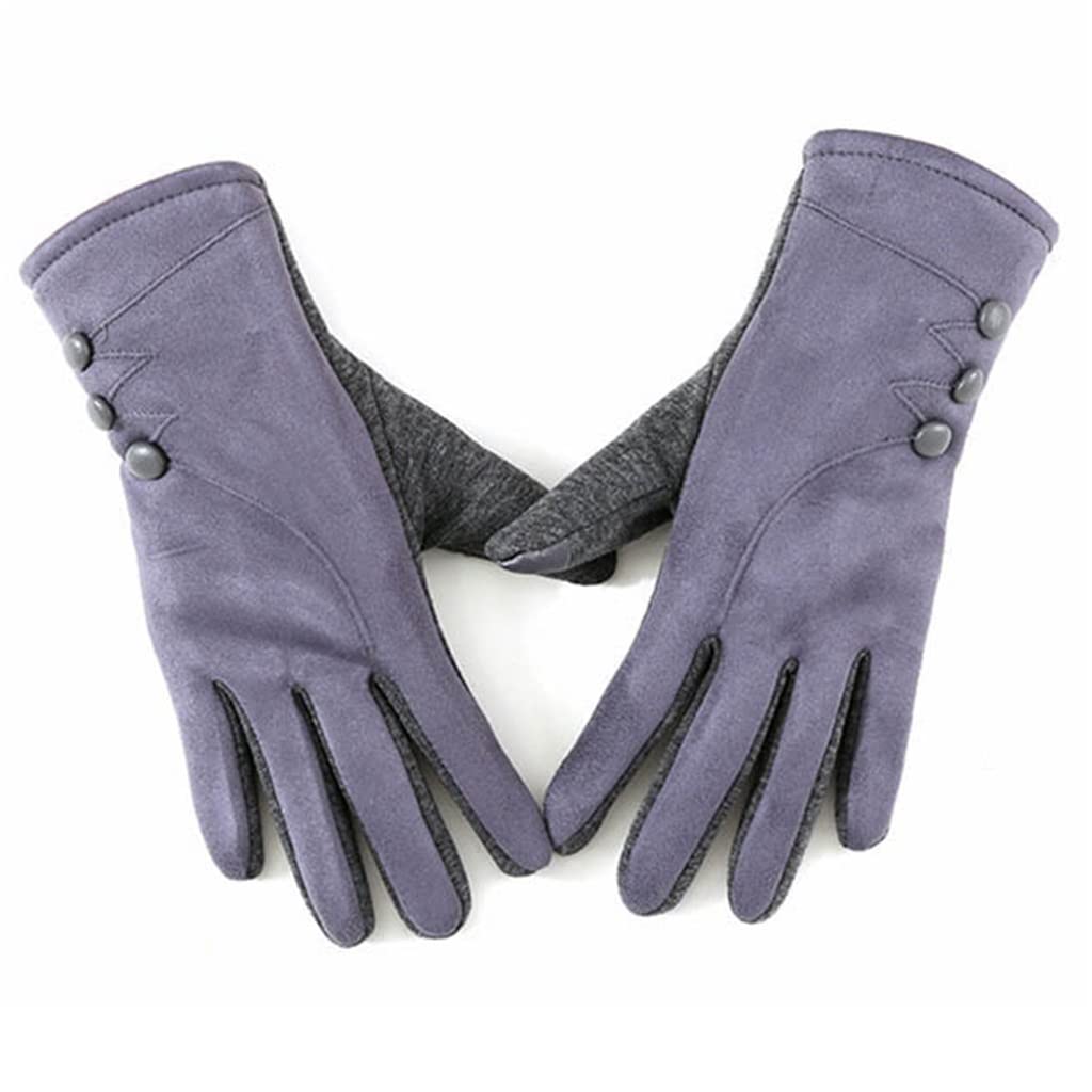 YXBDN Women's Winter Cashmere Suede Leather Button Mittens - Thick Plush Windproof Warm Gloves with Touchscreen Capability for Driving & Outdoor Activities (Gray)