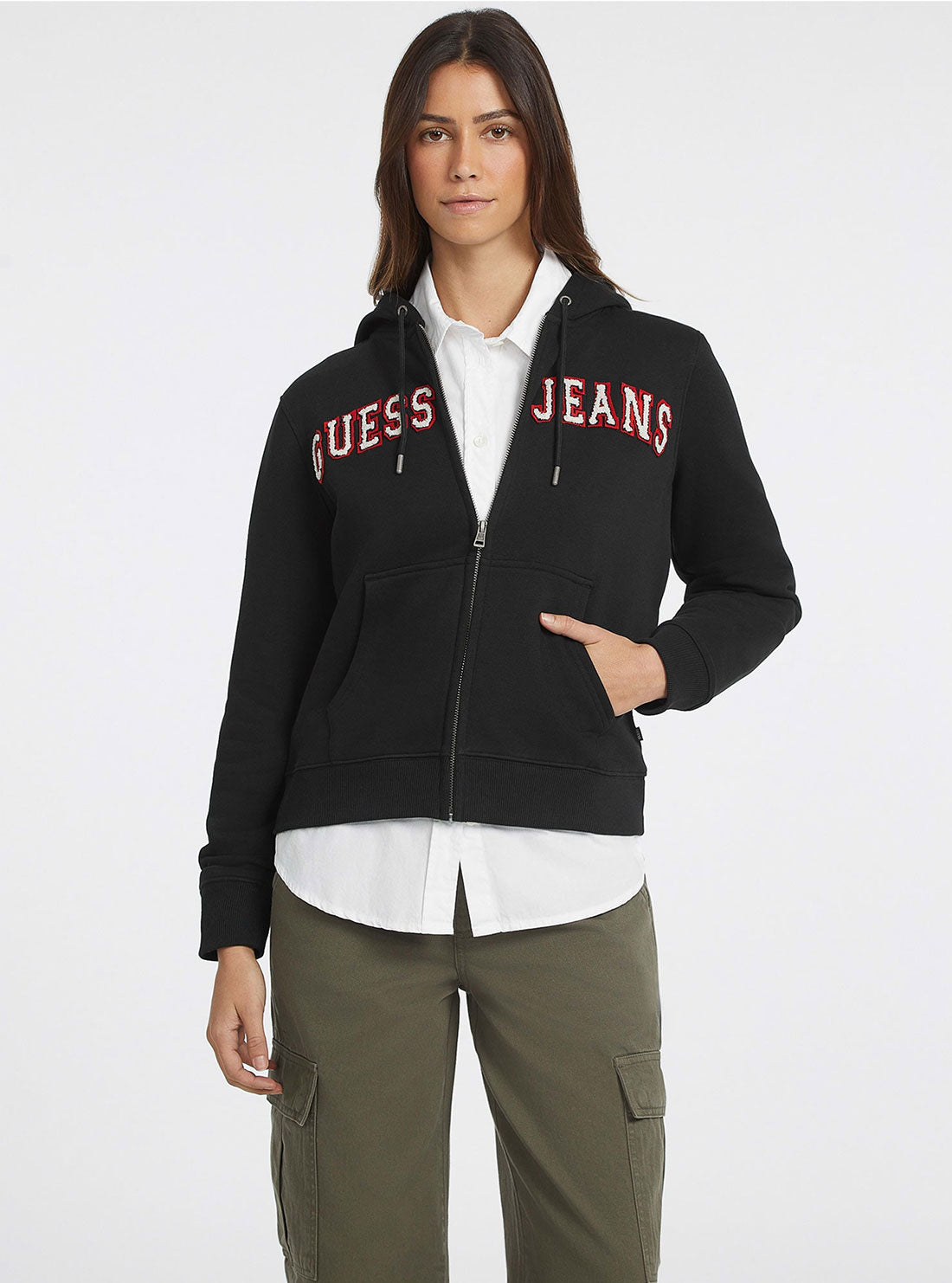 Guess Black Zip-Up Hoodie Jacket for Men & Women | Stylish Casual Outerwear for Everyday Wear & Street Fashion