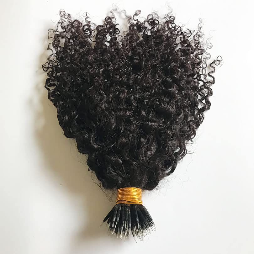 Malaysian Nano Ring Hair Extensions 100% Human Hair - Kinky Curly Nano Tip Beads for Women (12 Inch, 100 Strands, Black/Brown) | Natural Look Hair Extensions for Daily Wear, Parties & Special Occasions