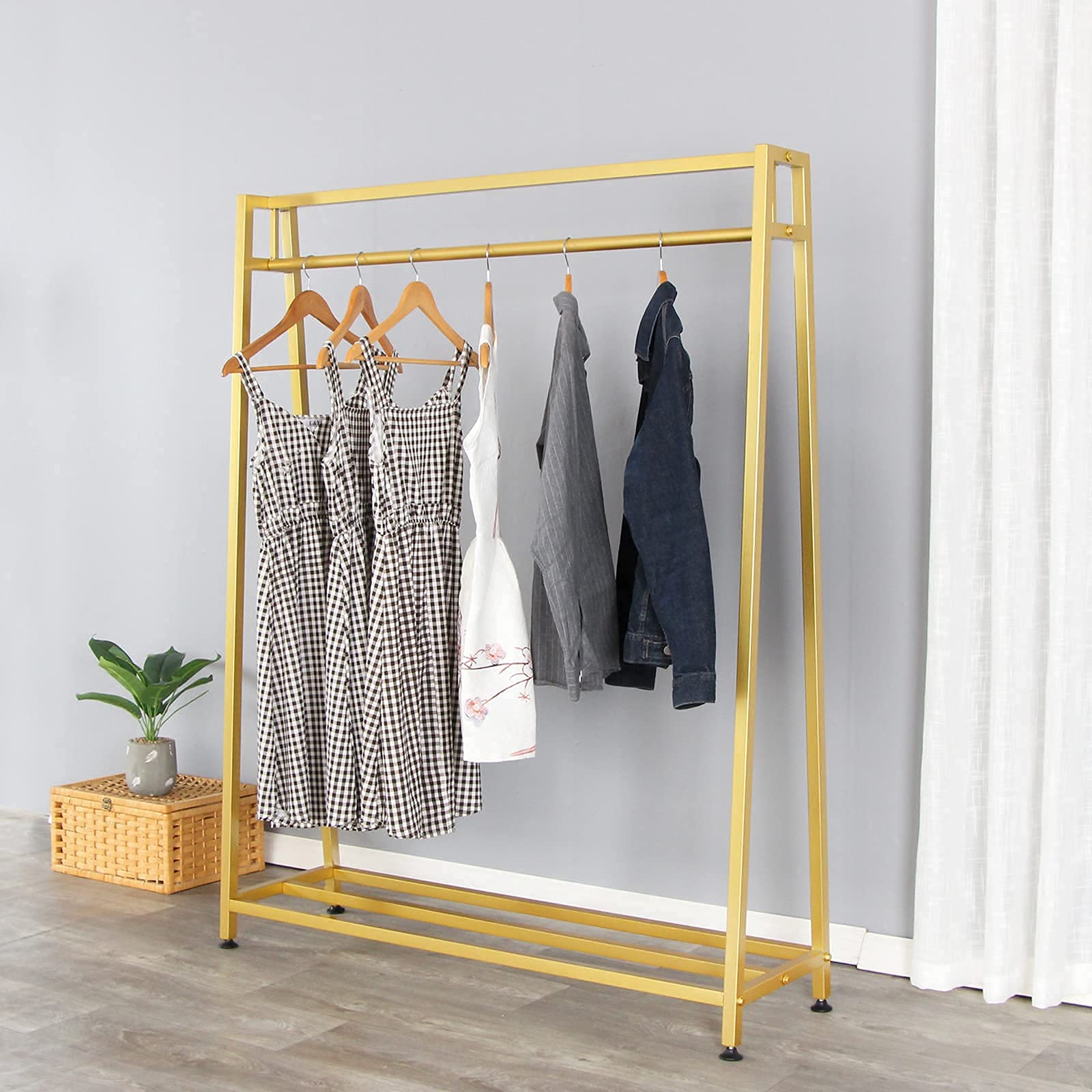 Premium Metal Garment Rack - Gold Clothes Hanging Stand for Boutiques & Home Use | Heavy-Duty Drying Rack for Clothes Storage & Display | Perfect for Retail Stores, Laundry Rooms & Walk-In Closets