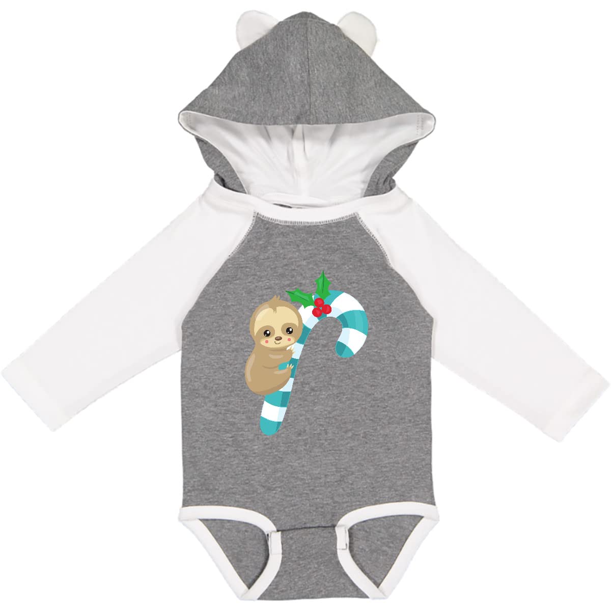 Inktastic Christmas Sloth Long Sleeve Bodysuit - Cute Holiday Sloth with Candy Cane & Mistletoe Design - Perfect for Baby Christmas Outfits, Holiday Photos & Family Matching Pajamas