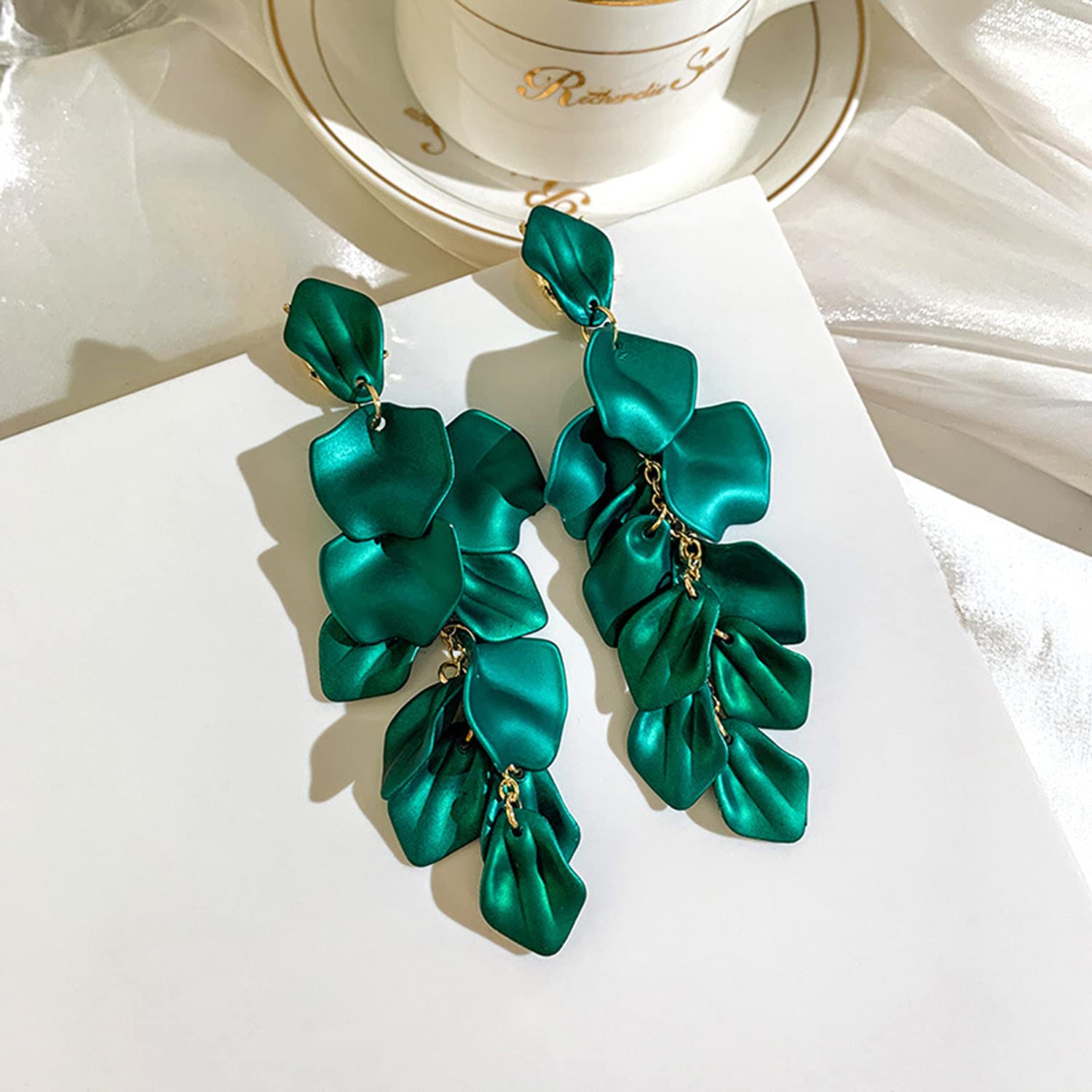 YUNXI Long Acrylic Petal Earrings for Women - Elegant Resin Rose Flower Drop Dangle Earrings with Floral Tassel Design - Perfect Gift for Birthday, Wedding, Party & Special Occasions