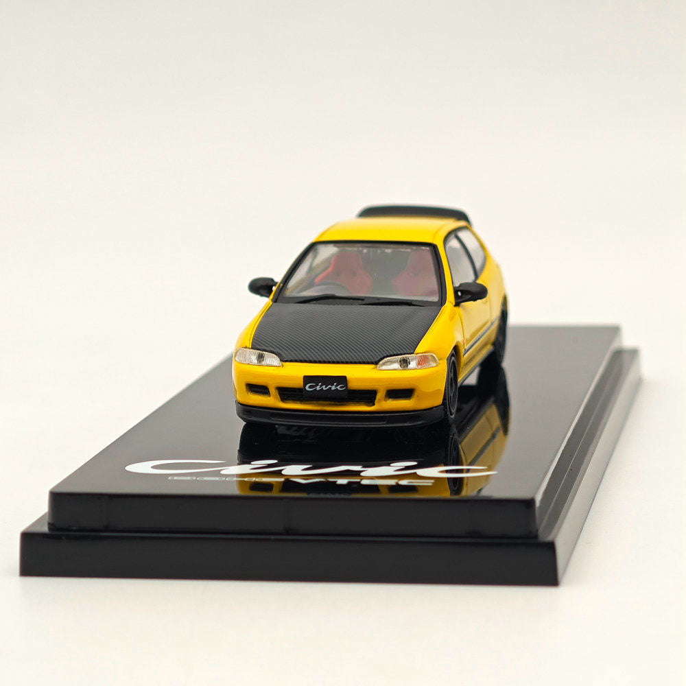 1/64 Honda CIVIC (EG6) JDM Style Custom Diecast Model Car with Engine Display - Yellow HJ642017AY - Collectible Scale Model for Car Enthusiasts | Perfect for Display, Gifts, and Hobby Collections (Ships from USA)