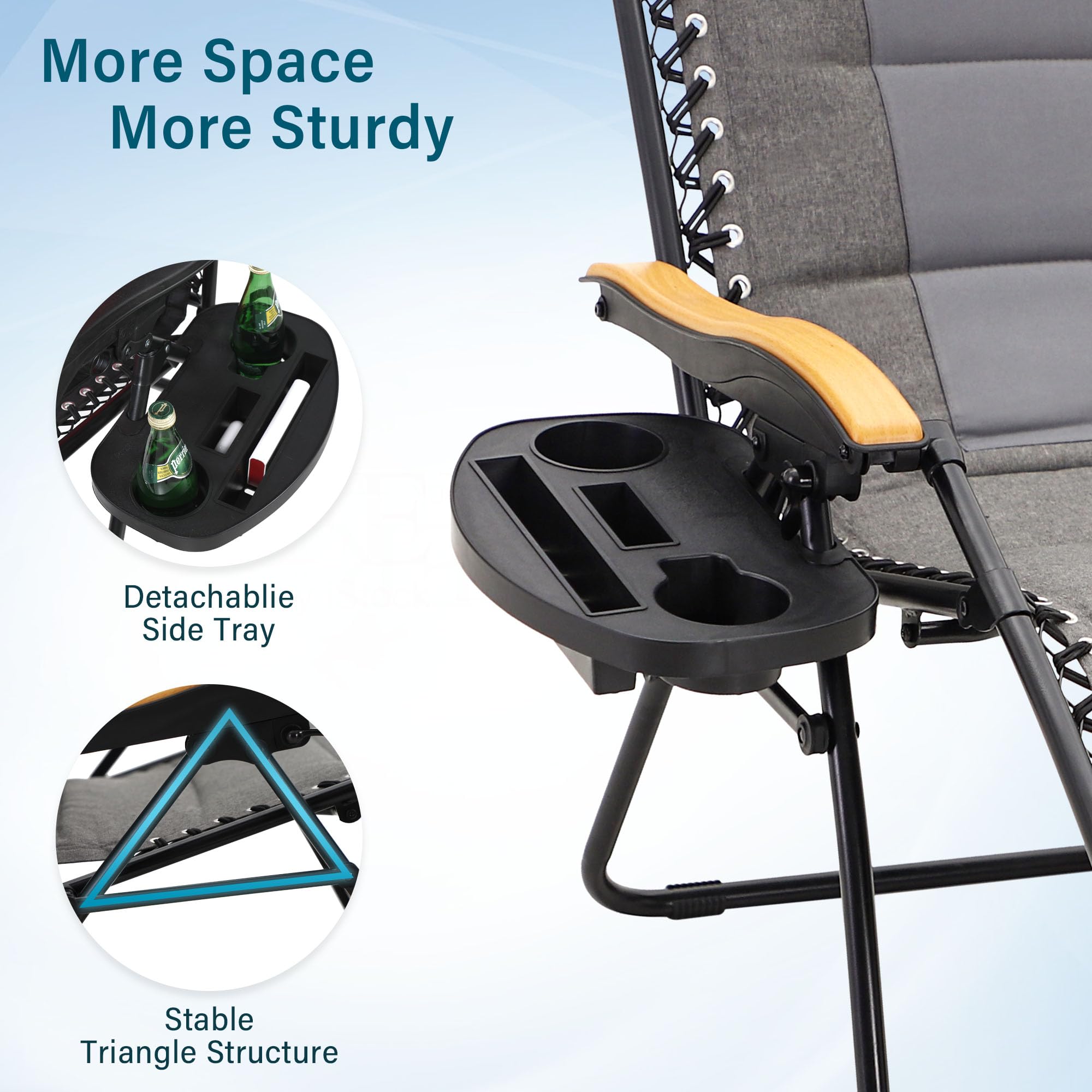 MFSTUDIO Zero Gravity Chairs Set of 2 - XL Oversized Outdoor Patio Lounge Chairs with Adjustable Reclining, Padded Headrest & Cup Holder - Supports 400lbs - Light Grey - Perfect for Backyard, Poolside, Camping & Beach Relaxation